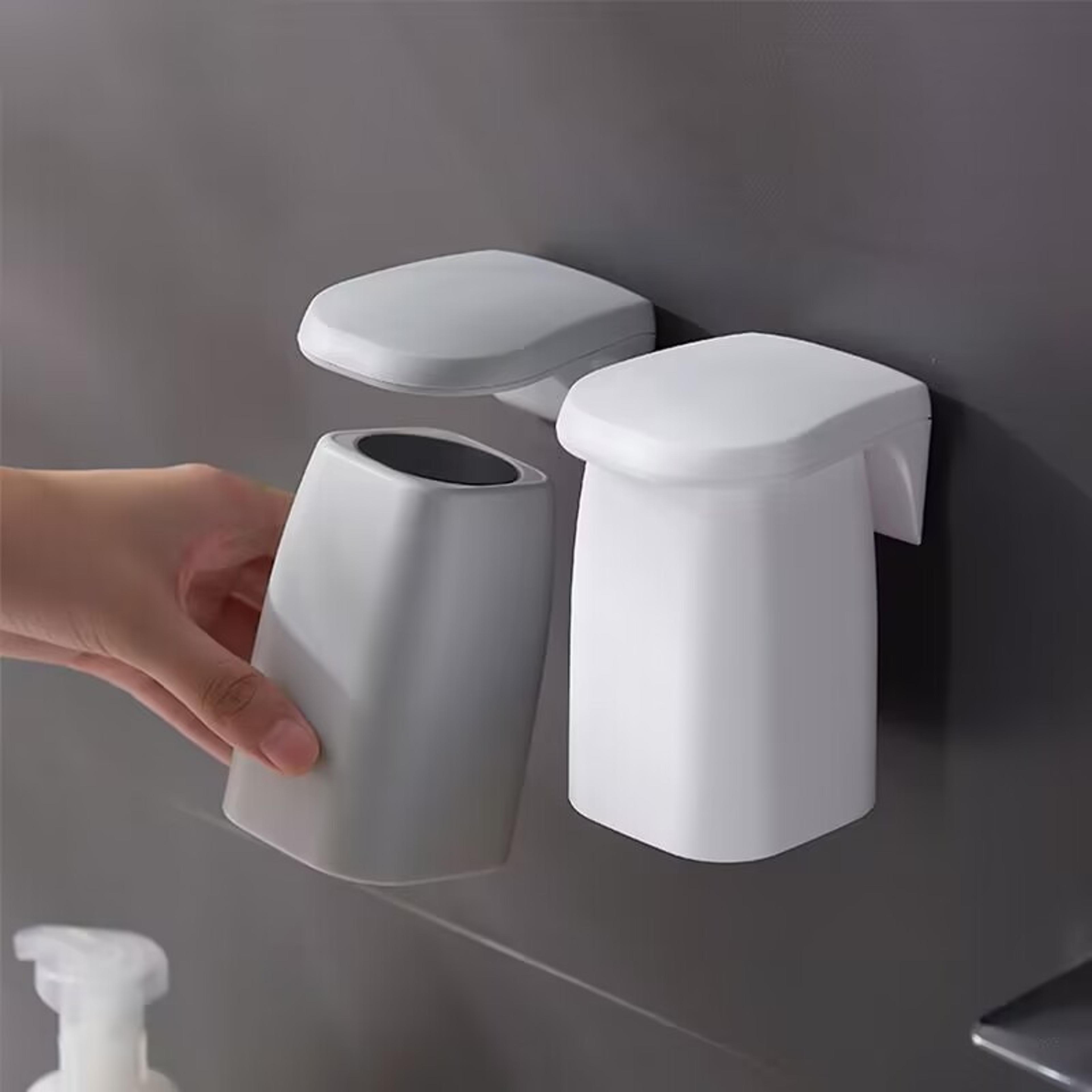 wall mounted magnetic mouthwash cup and toothbrush holder rack