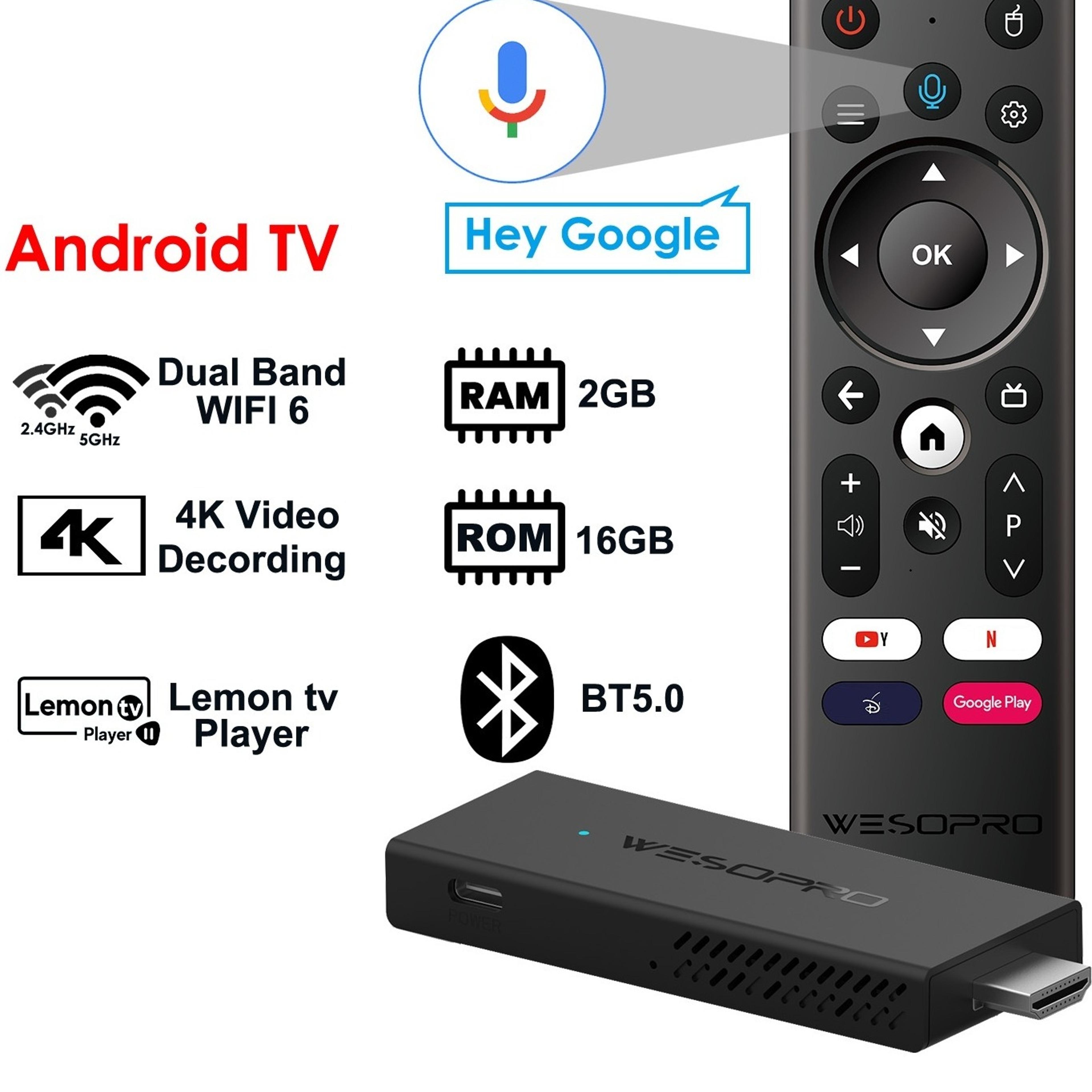 android twelve smart tv stick with dual band wifi six and sixteen gb storage