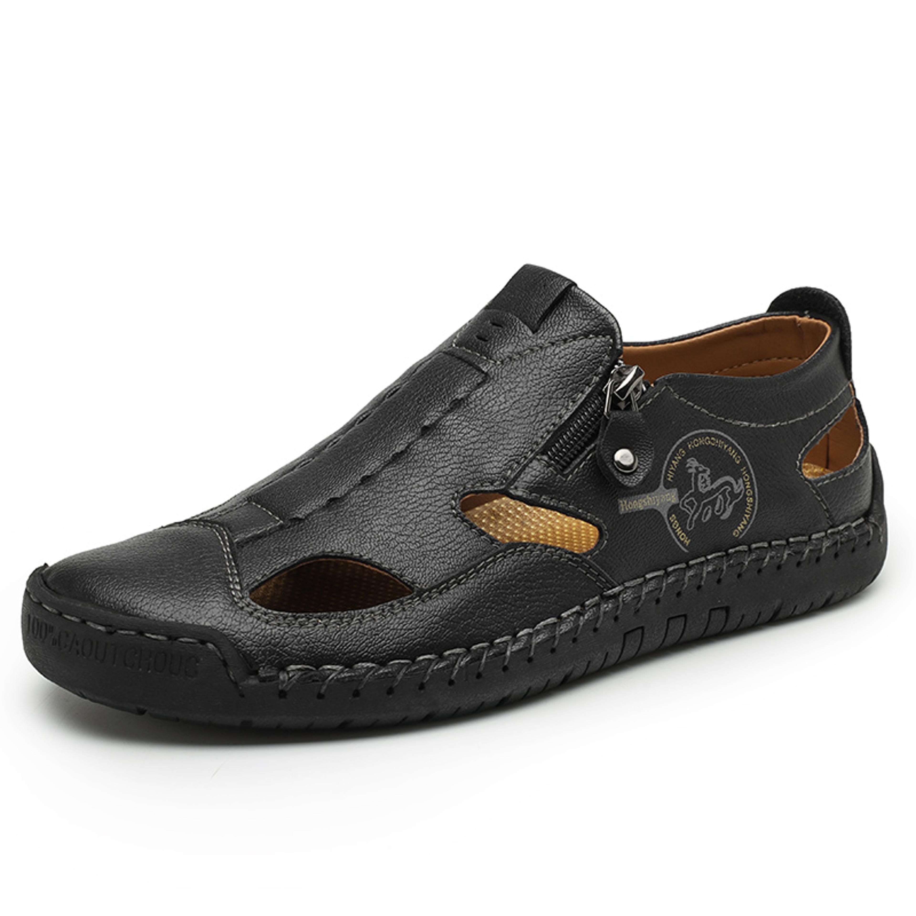 Mens Leather Gladiator Sandals With Breathable Design And Zipper Closure 7