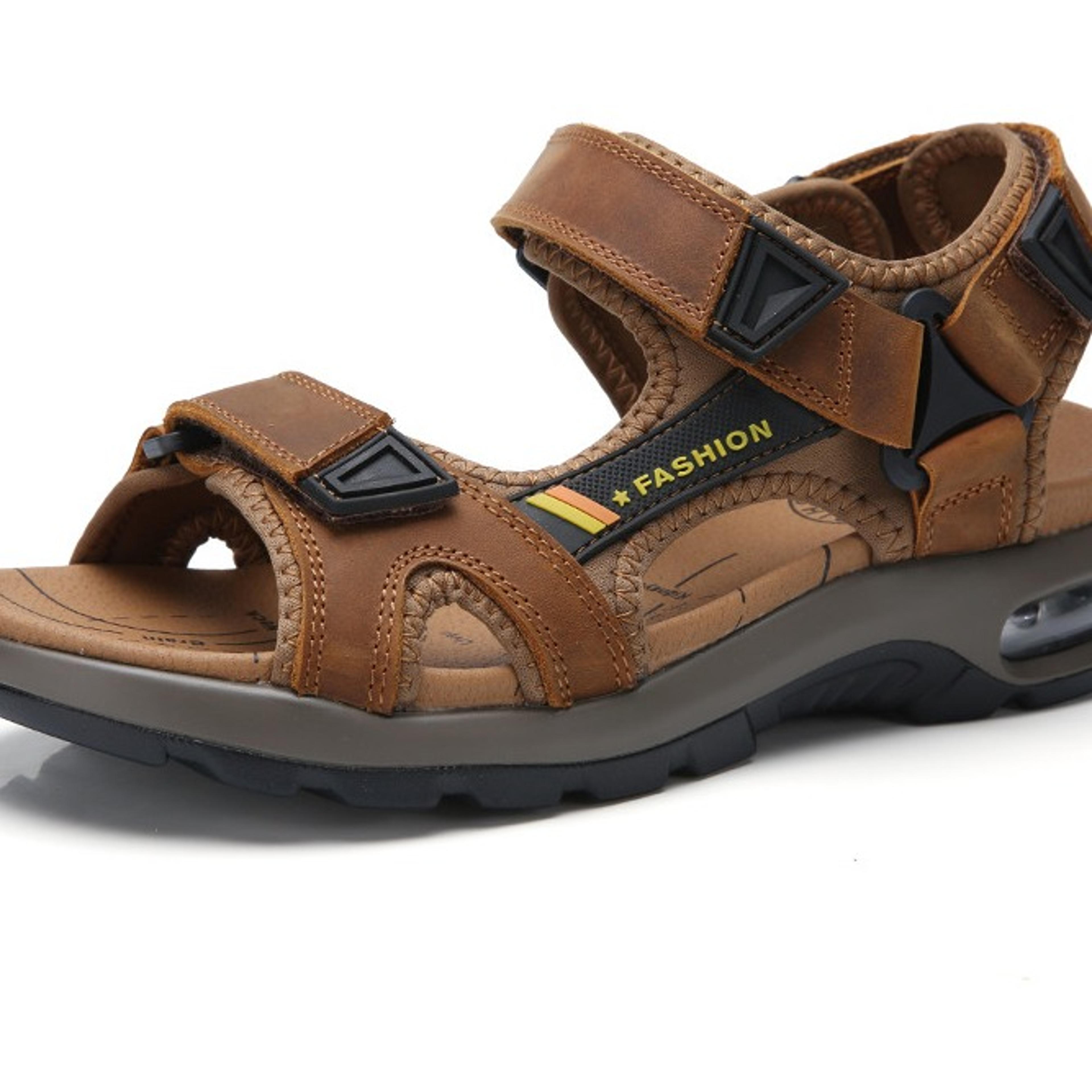 Mens Genuine Leather Gladiator Sandals with Adjustable Straps and Cushioned EVA Insolesjpg