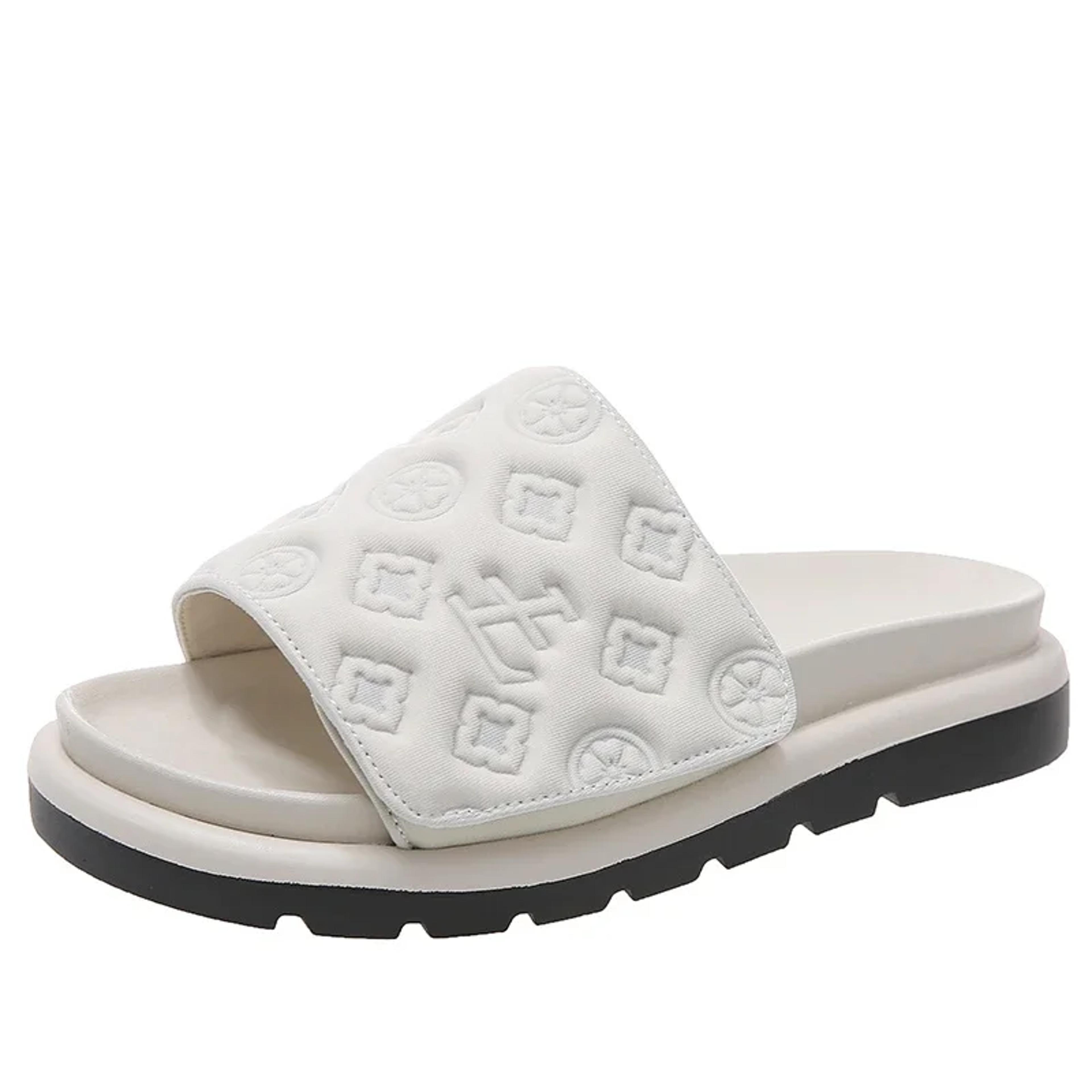 Womens Embossed Slide Sandals With Low Heel For Summer And Casual Wear 6