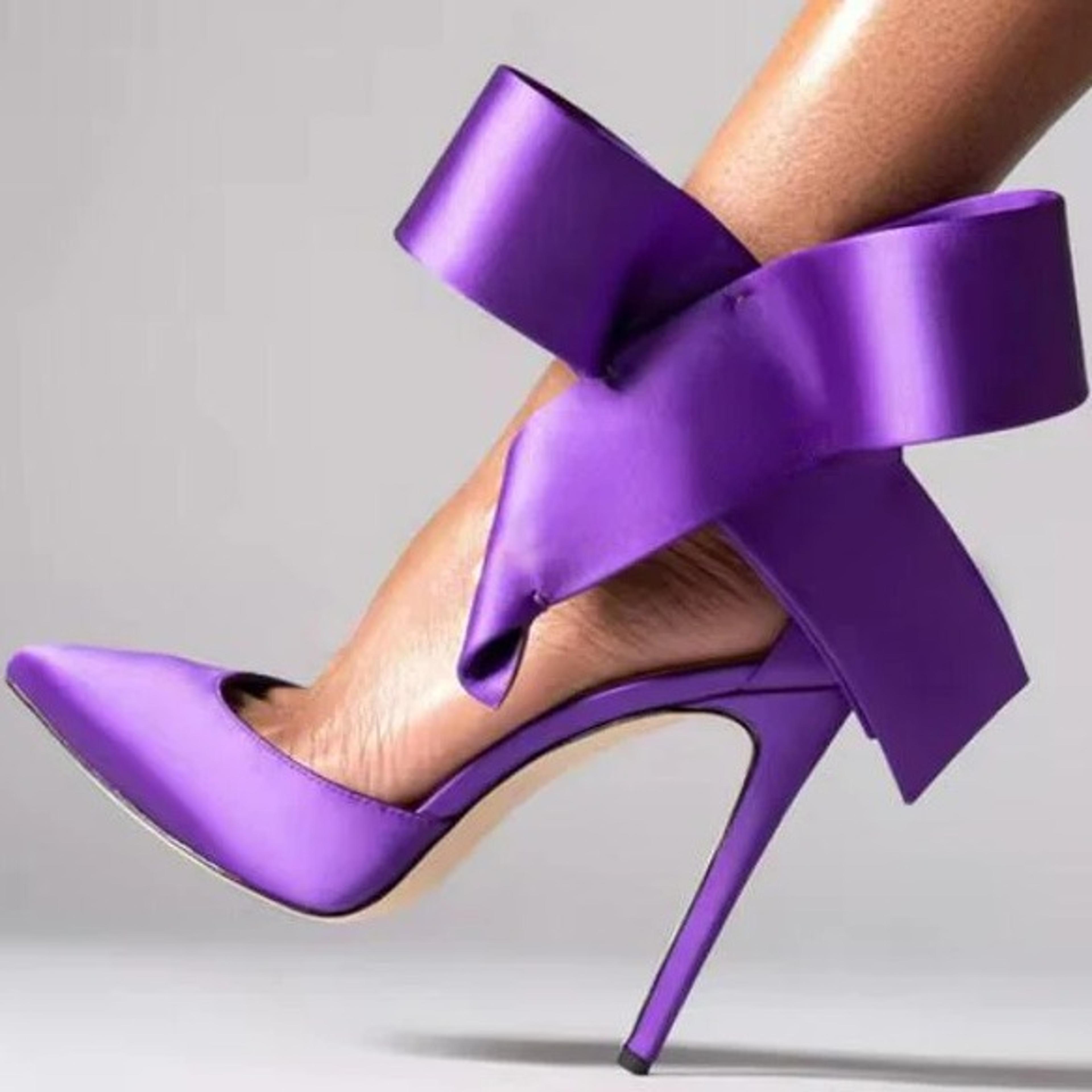 Womens Pointed Toe Stiletto Pumps with Ankle Strap and Bow Detailjpg