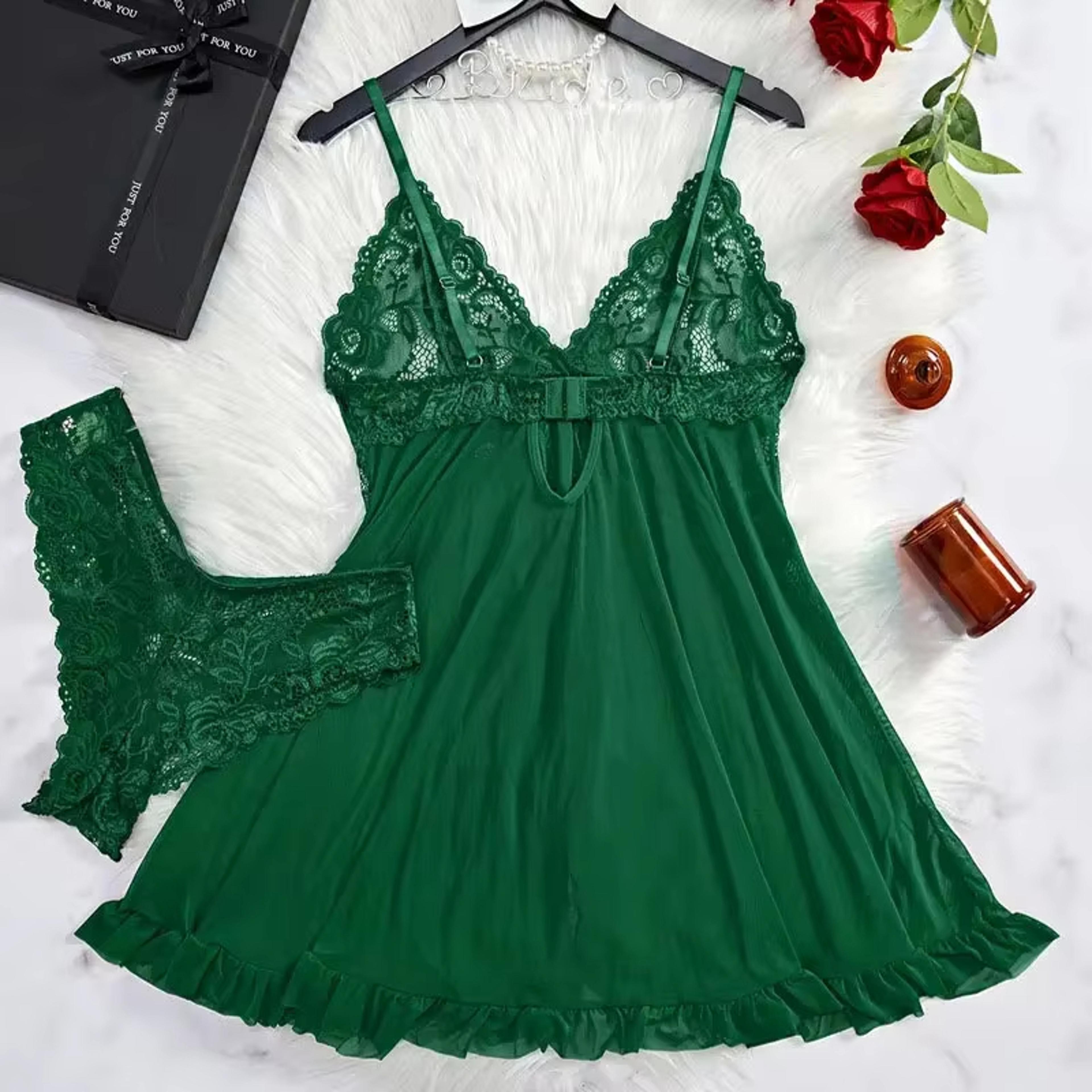 Womens Lace Nightgown Two Piece Set With V Neck And Sleeveless Design 1