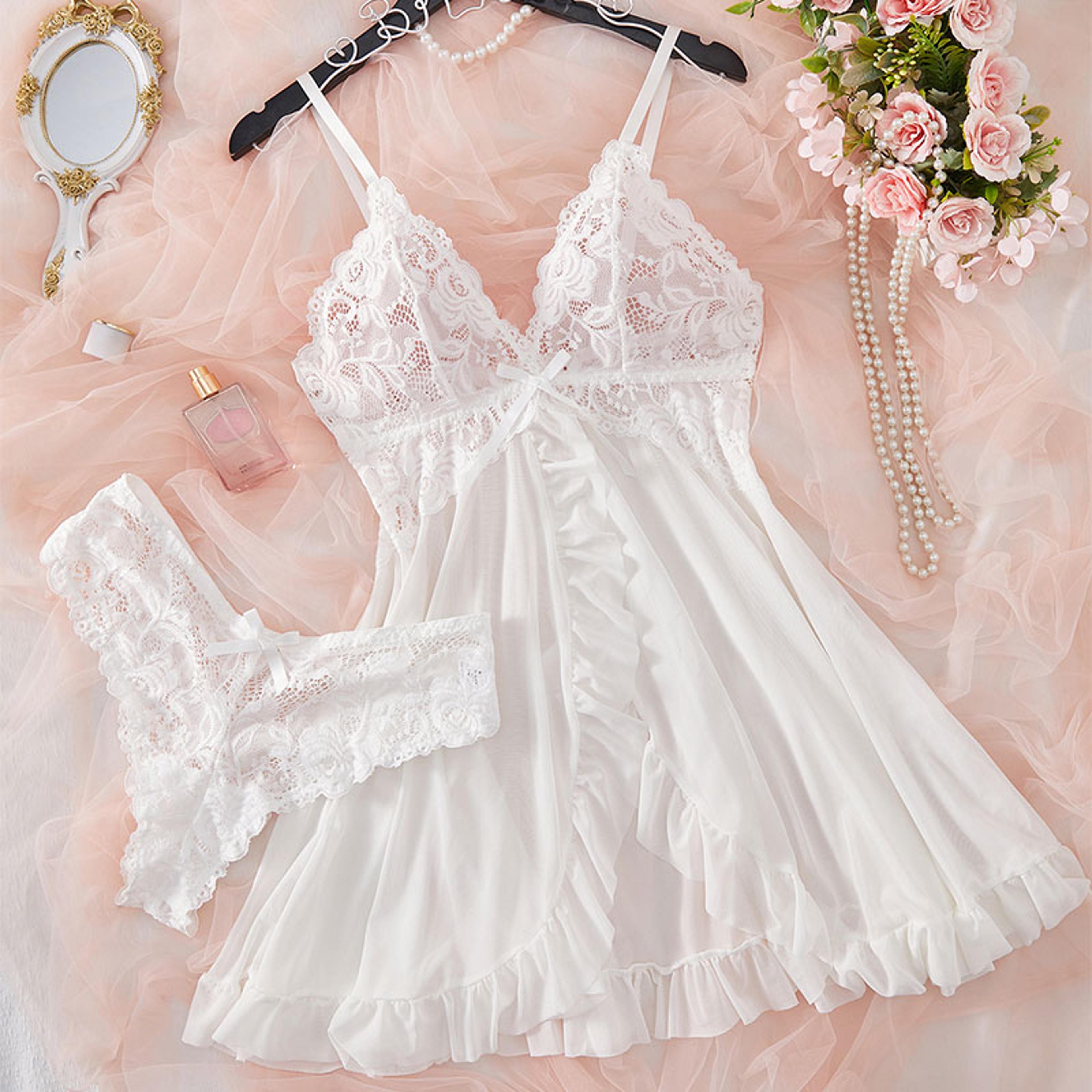 Womens Lace Nightgown Two Piece Set With V Neck And Sleeveless Design 6