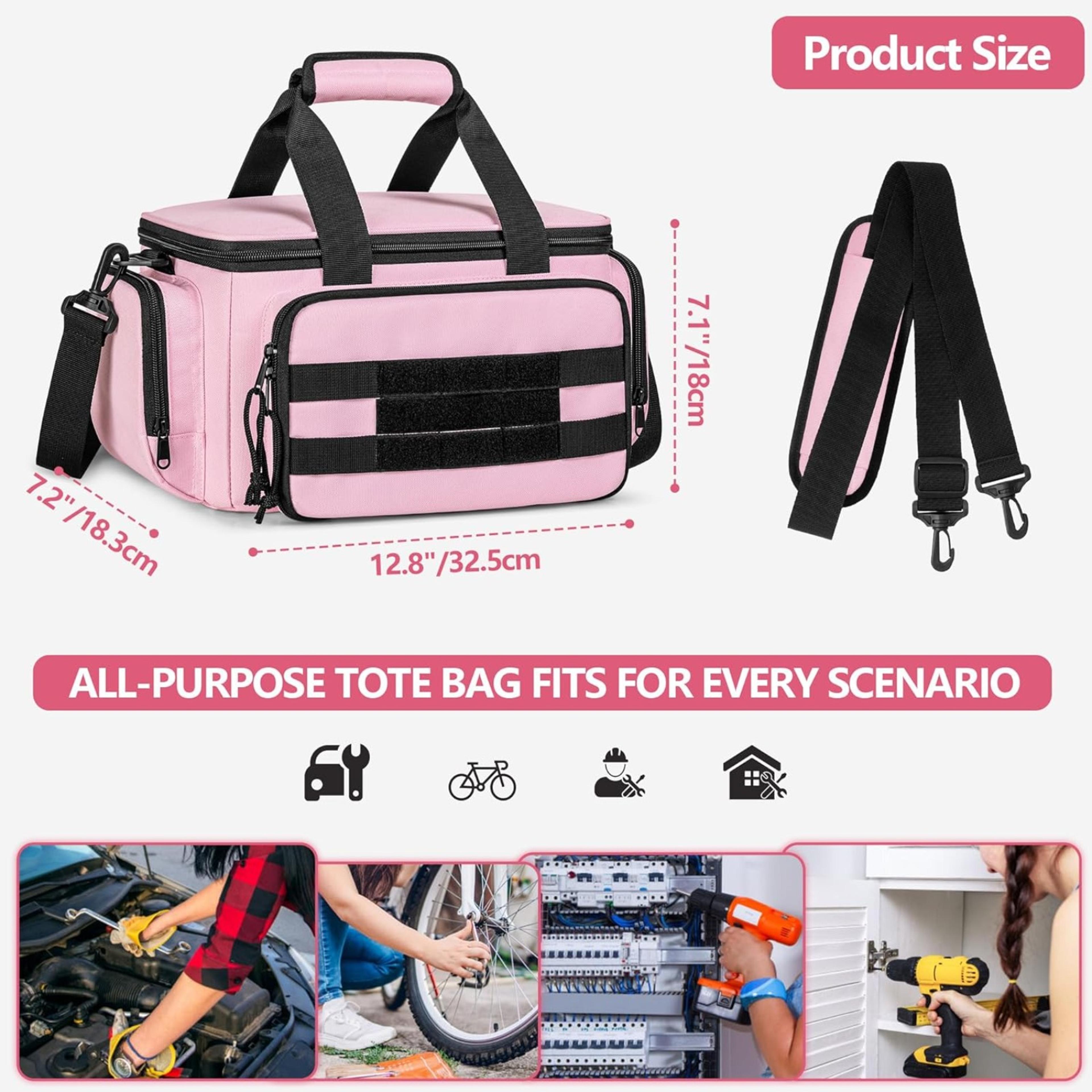 Pink Tool Bag For Women Nylon Tool Tote Organizer With Anti Friction Bottom 5