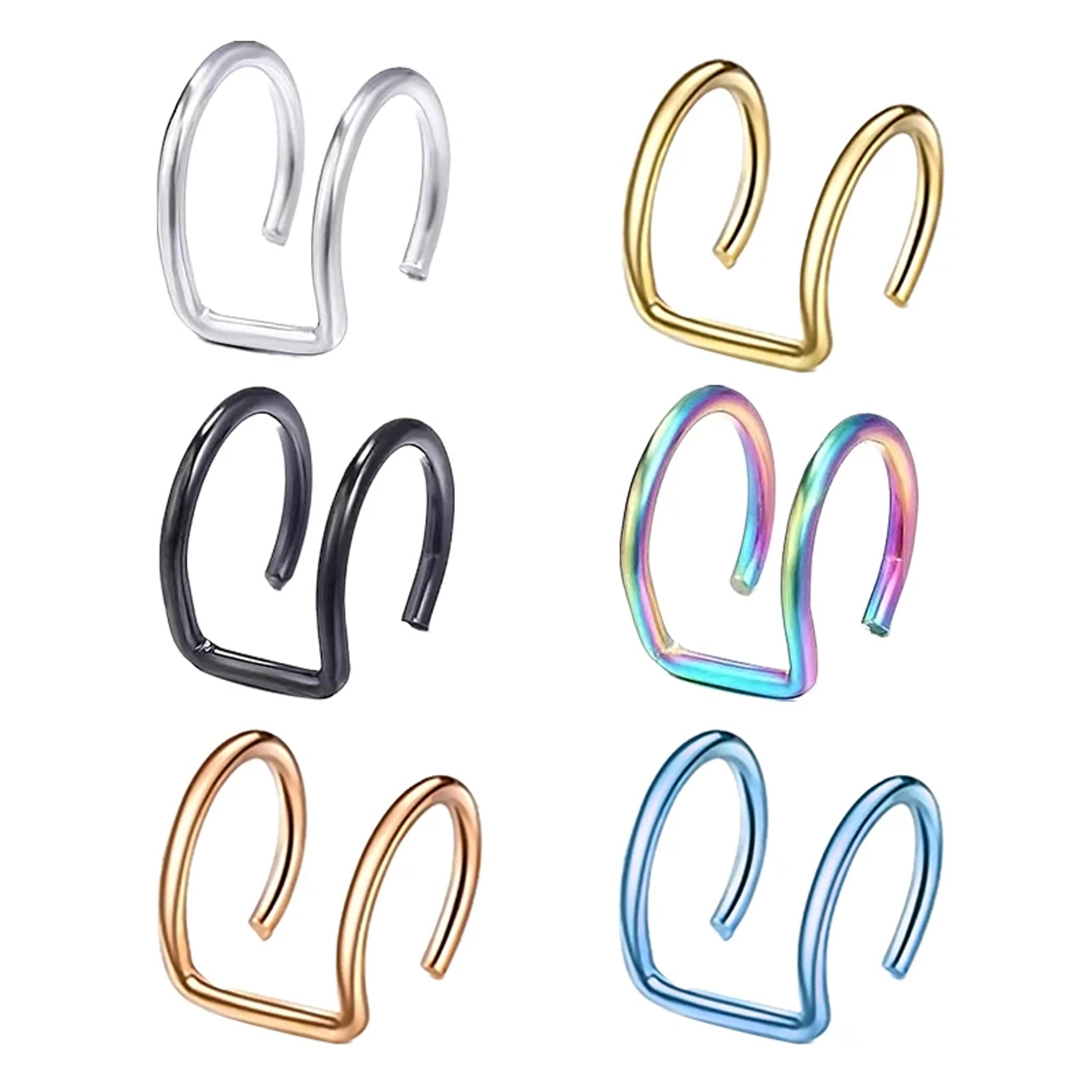 stainless steel fake nose ring and lip hoop clip on piercing jewelry