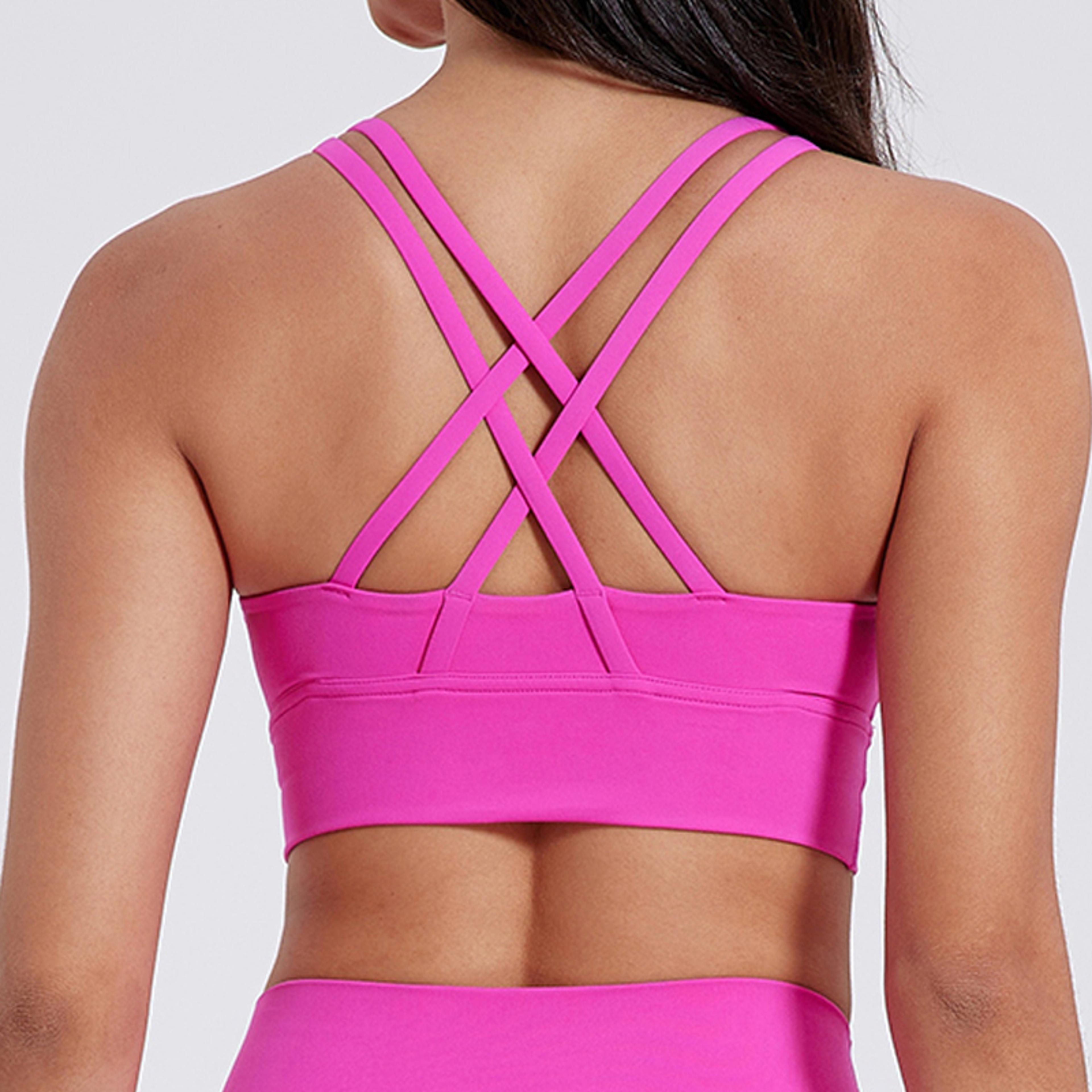 womens cross back sports bra with padded soft nylon design for yoga and fitness