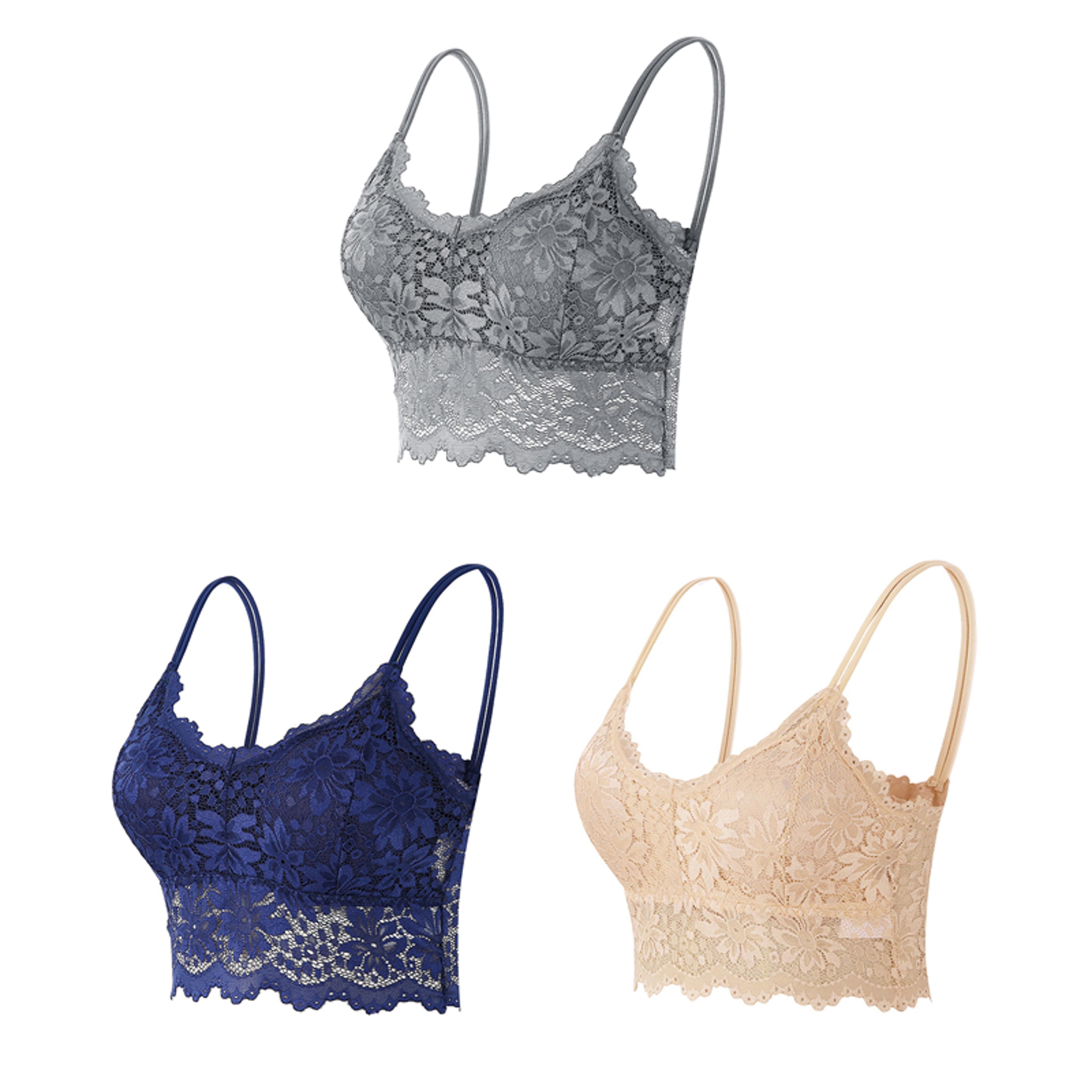 Three Pack Womens Wireless Lace Bralette Set With Padded Cups And Seamless Design 14