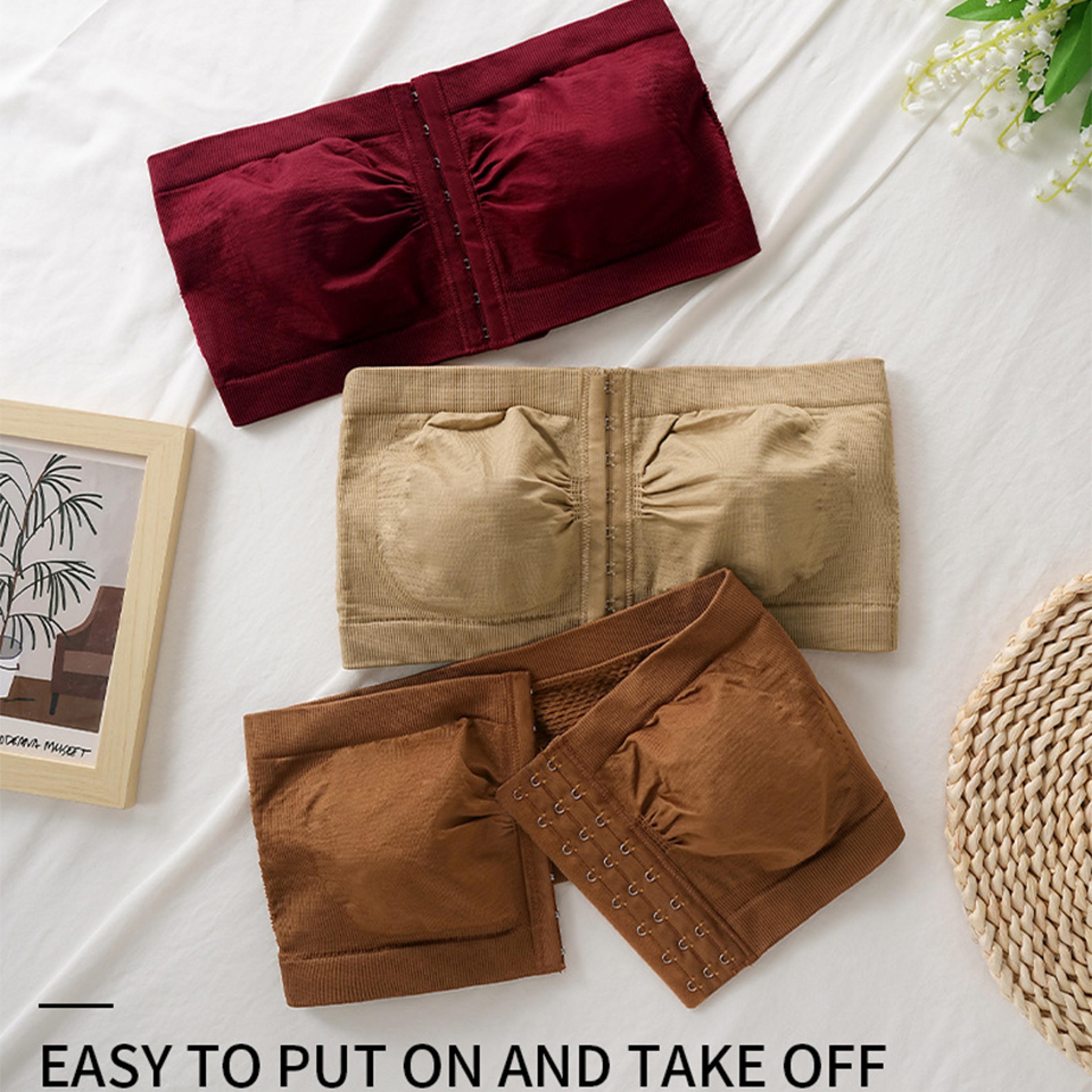 Womens Plus Size Strapless Bandeau Bra Seamless Wireless Front Closure Bralette 2