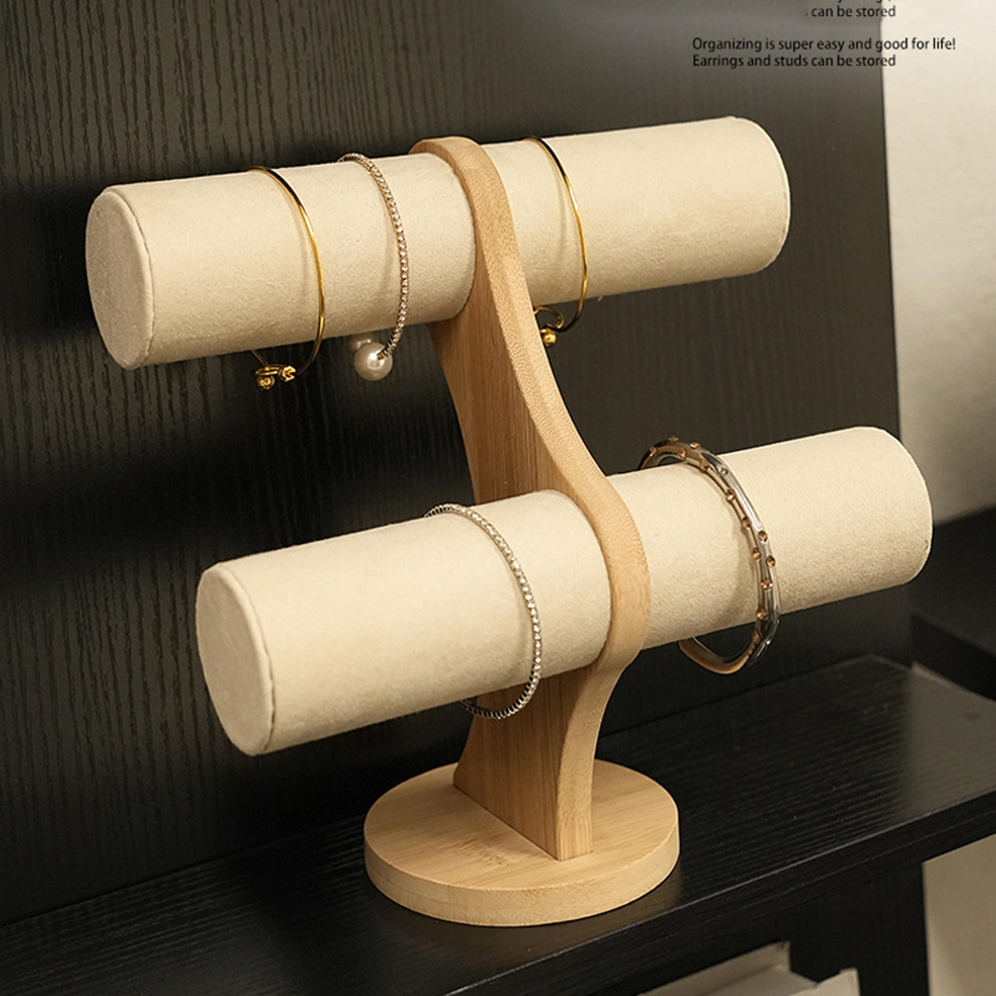 Double Layer Wooden Jewelry Organizer Stand For Bracelets Watches And Chains 4
