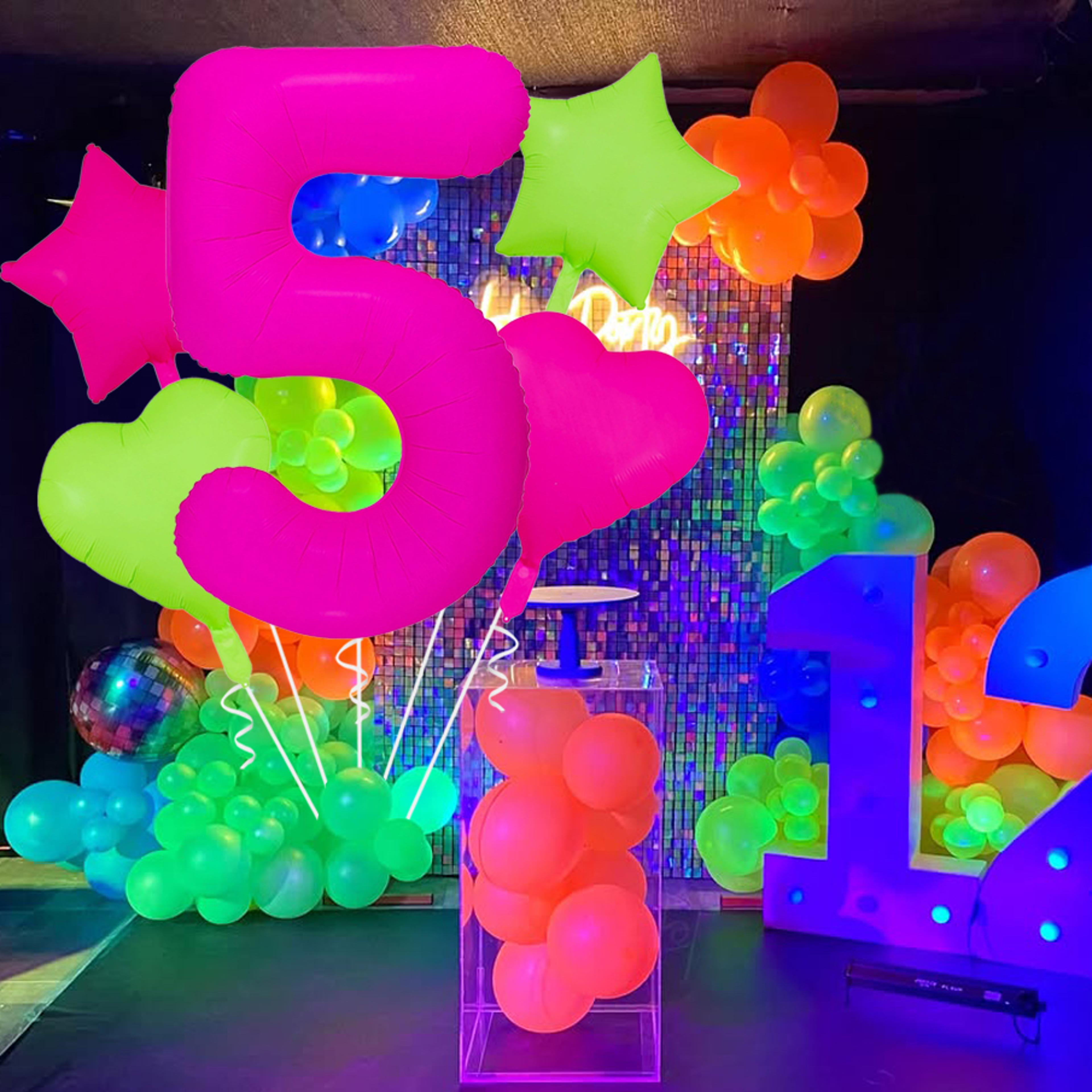 forty inch neon fluorescent number balloons with star and heart shapes for parties