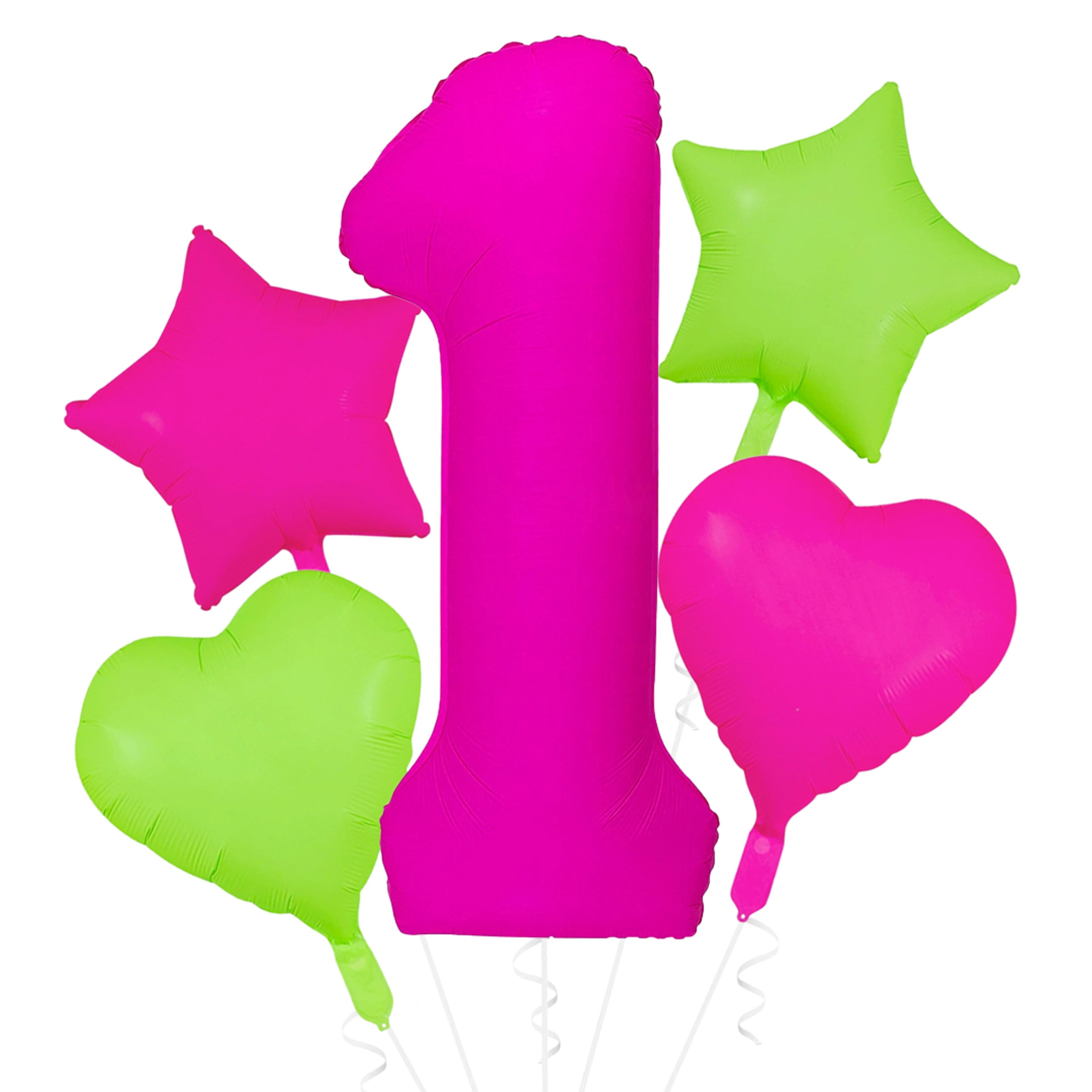 Forty Inch Neon Fluorescent Number Balloons With Star And Heart Shapes For Parties 4