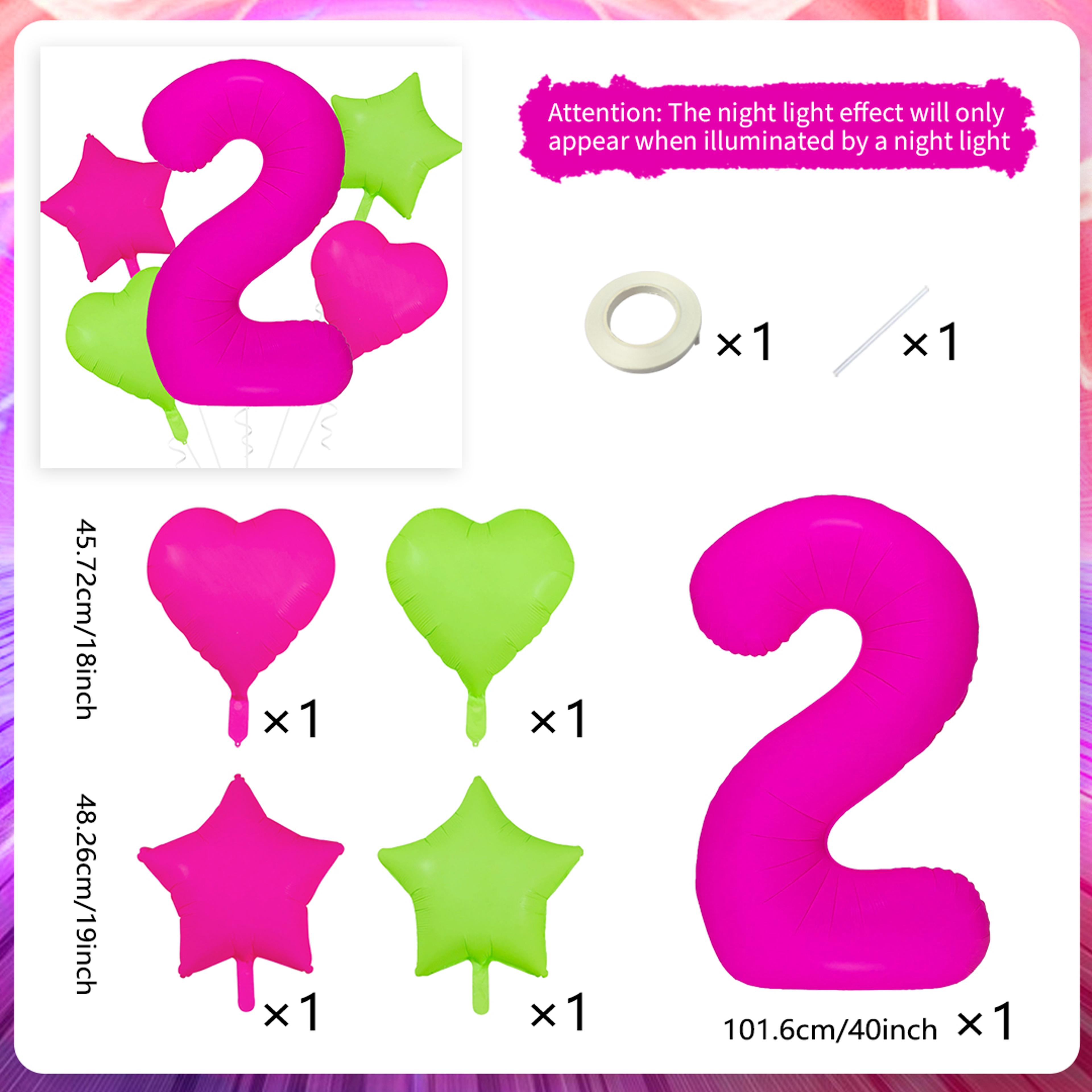 Forty Inch Neon Fluorescent Number Balloons With Star And Heart Shapes For Parties 7