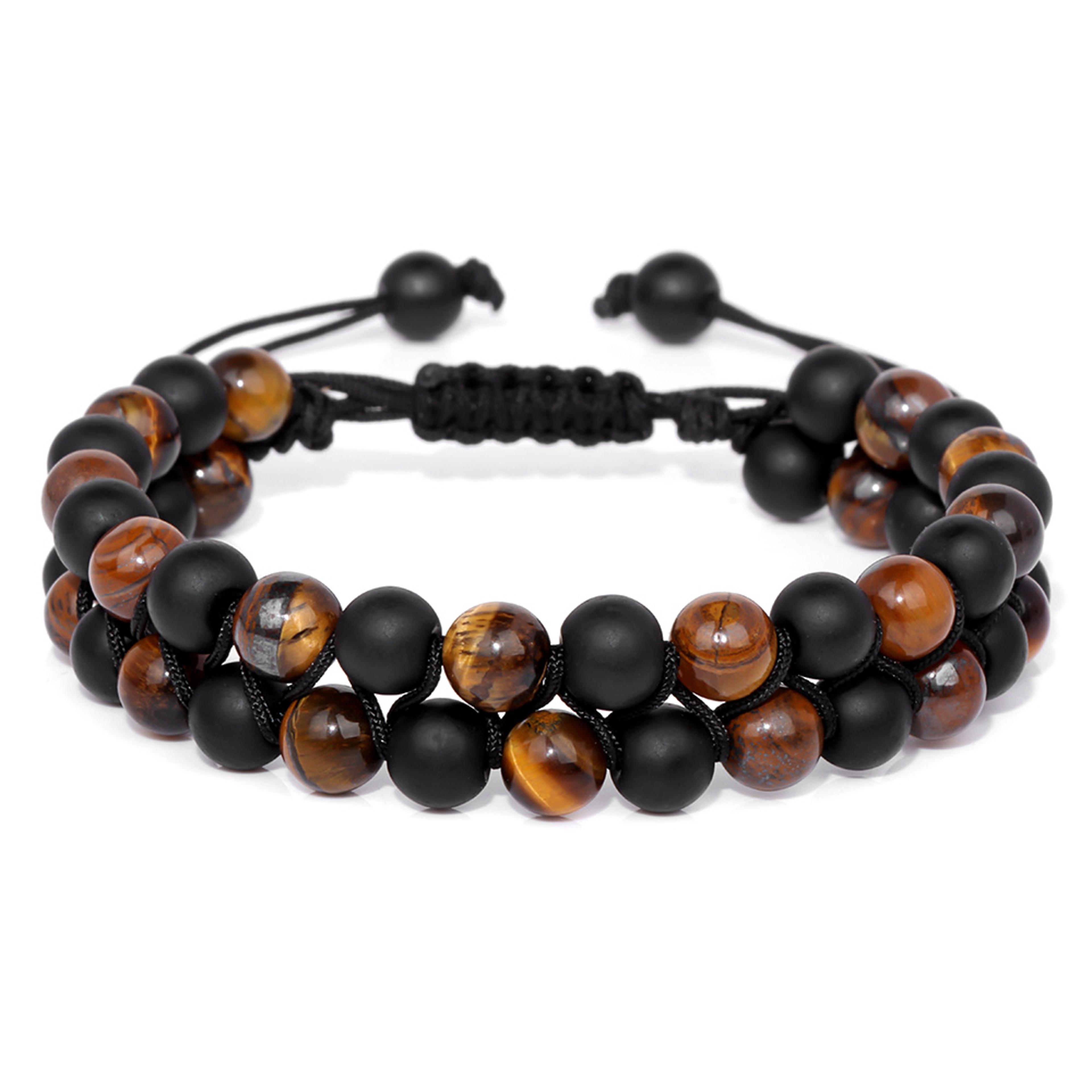 Natural Tiger Eye And Hematite Double Layer Beaded Bracelet 12