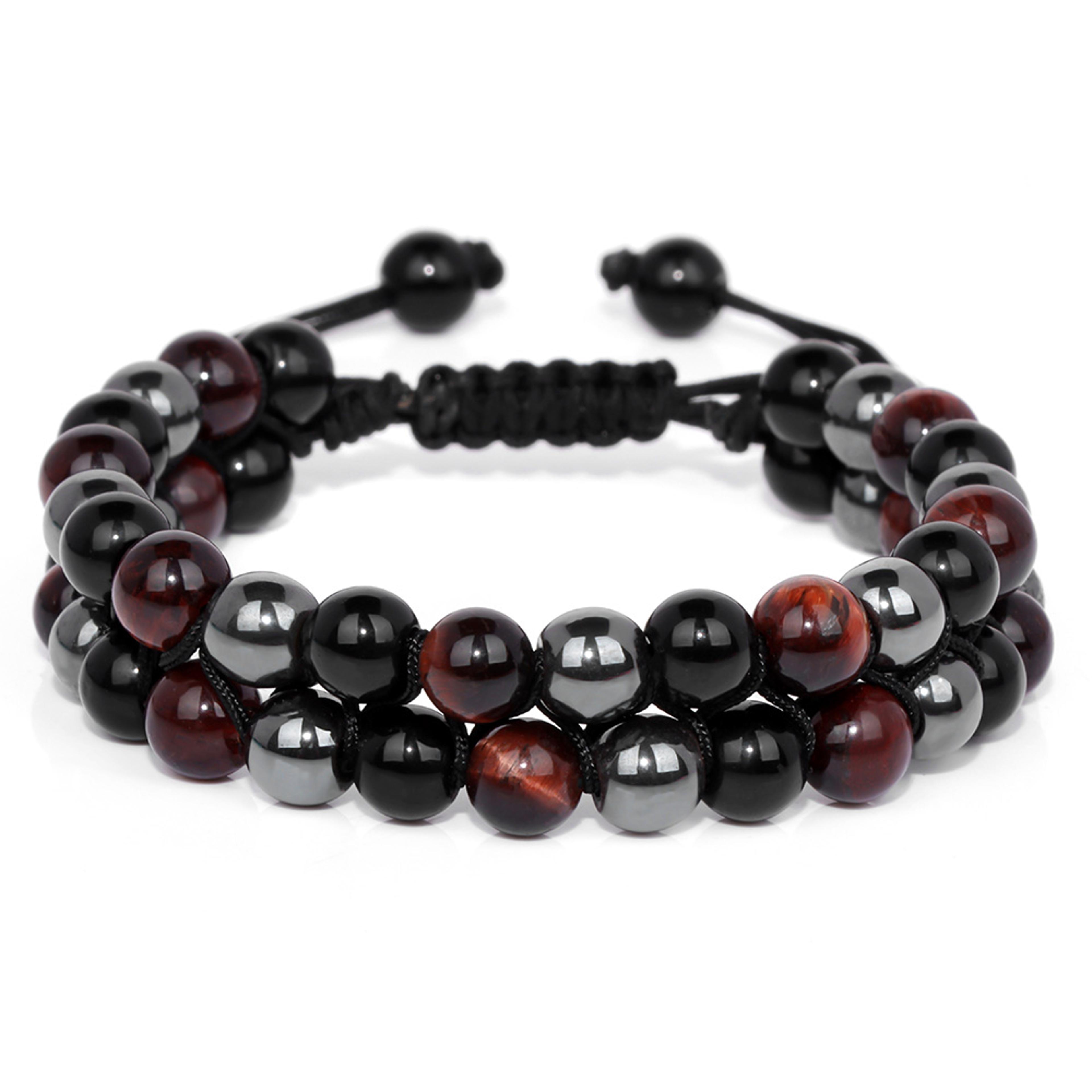 Natural Tiger Eye And Hematite Double Layer Beaded Bracelet 8