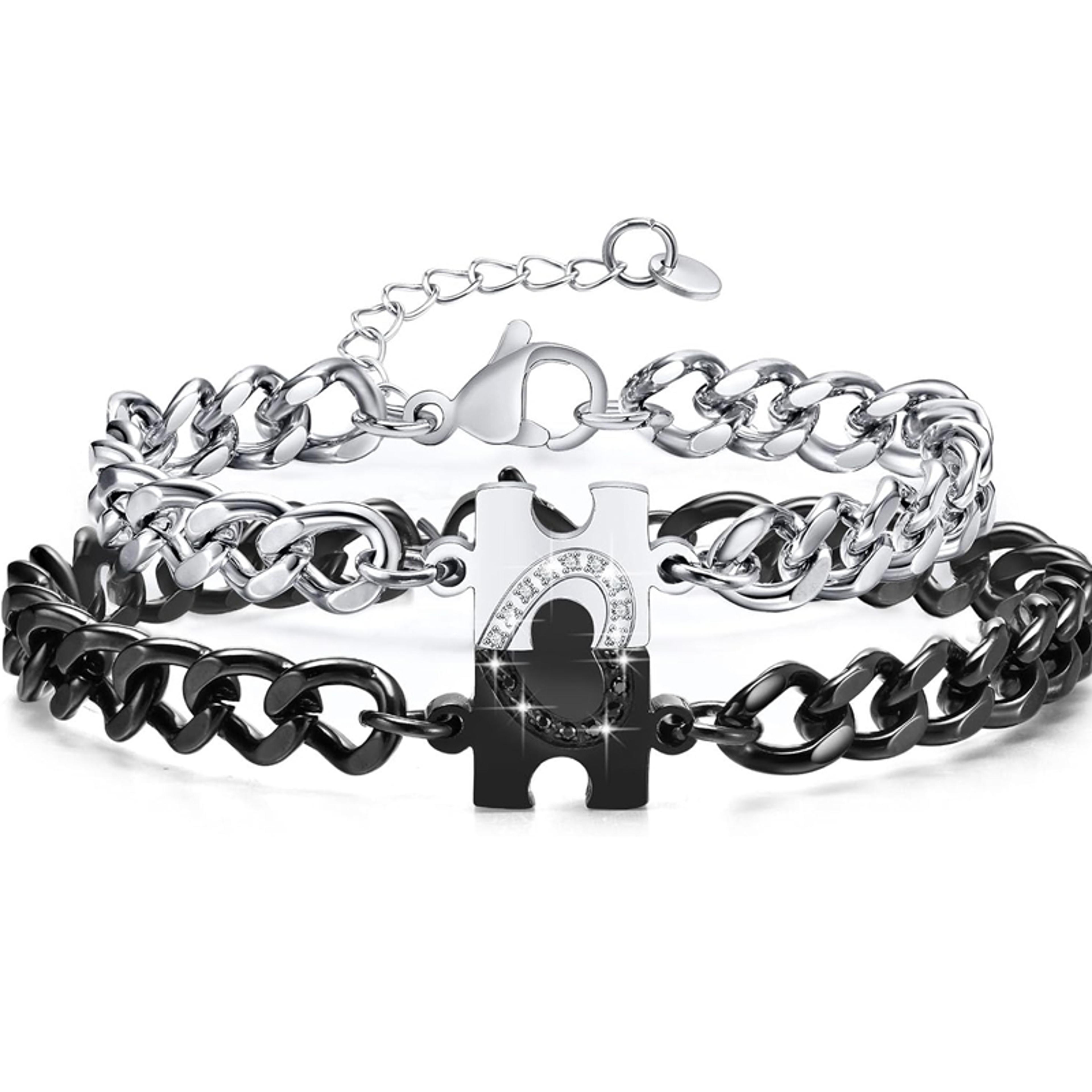 matching couples bracelets with stainless steel puzzle heart charms