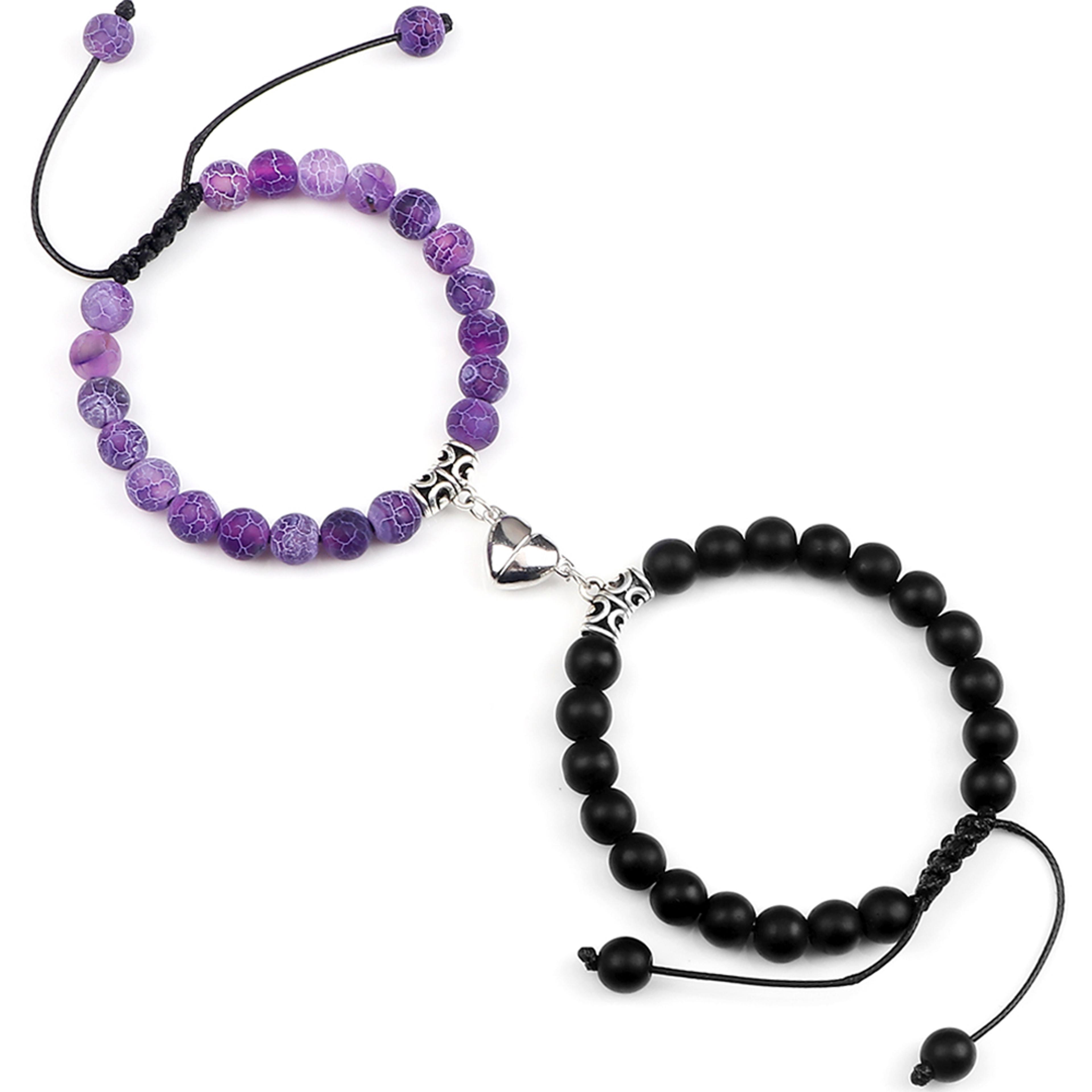 couple distance bracelets with natural stone beads and magnetic heart charms
