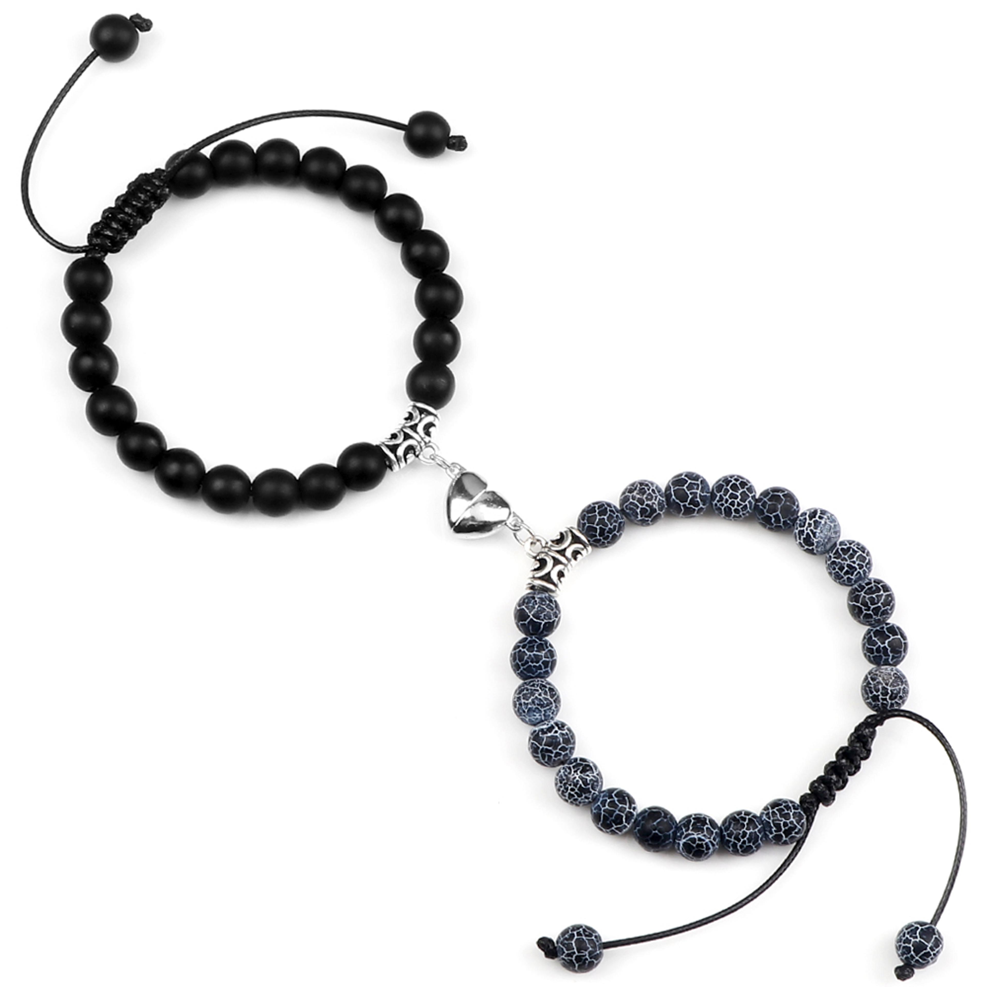 Couple Distance Bracelets Set With Natural Stone Beads And Magnetic Heart Charms 11