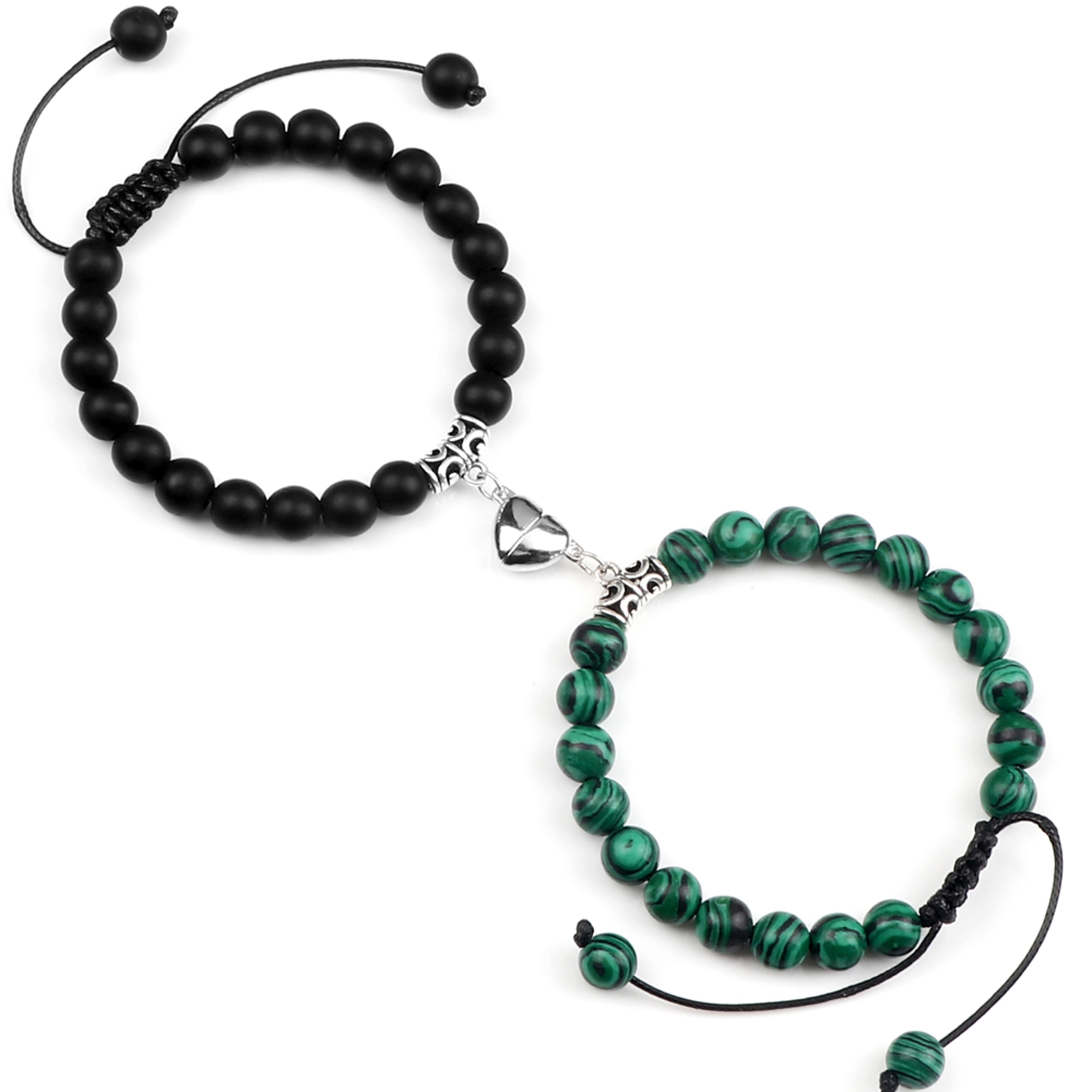 Couple Distance Bracelets Set With Natural Stone Beads And Magnetic Heart Charms 12