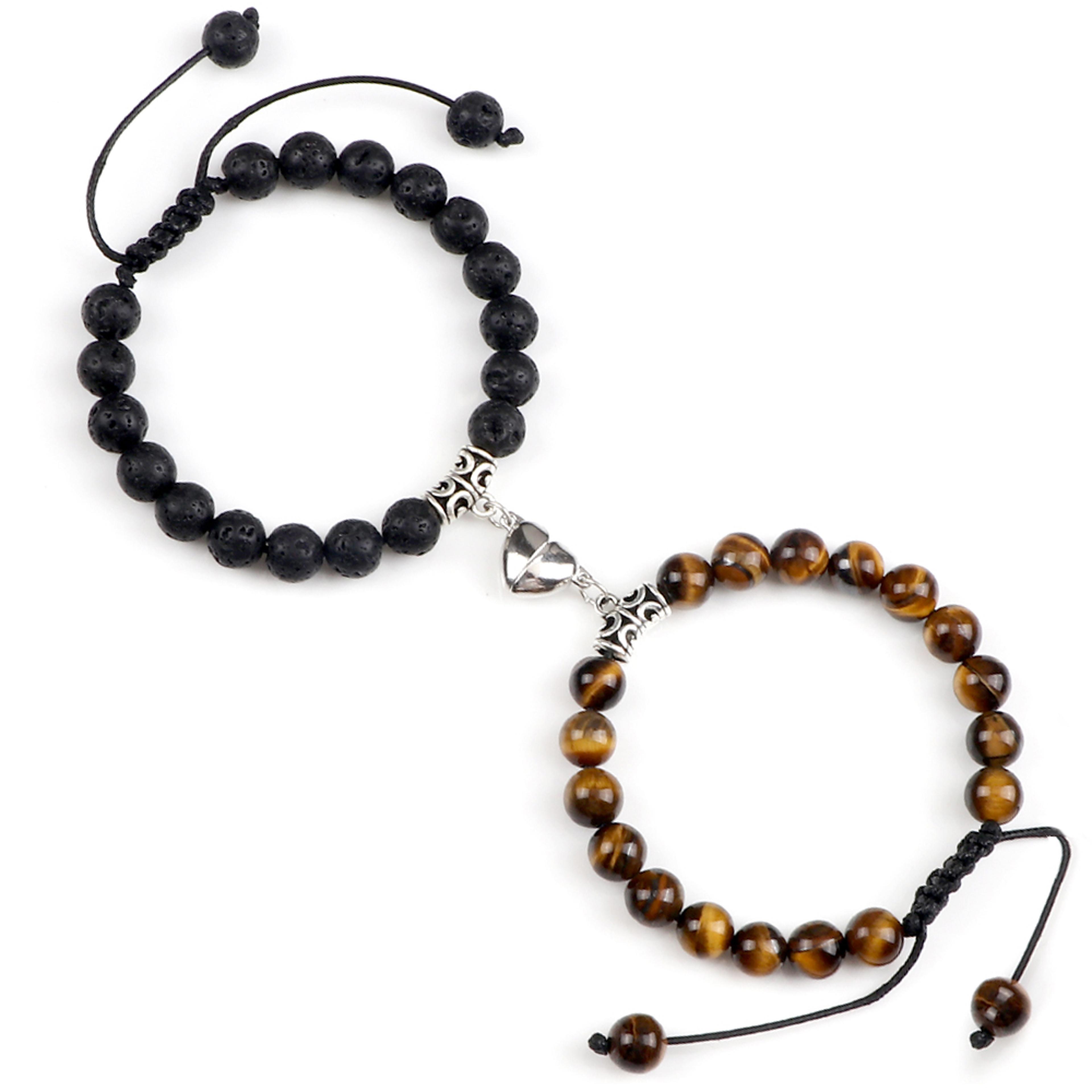 Couple Distance Bracelets Set With Natural Stone Beads And Magnetic Heart Charms 15
