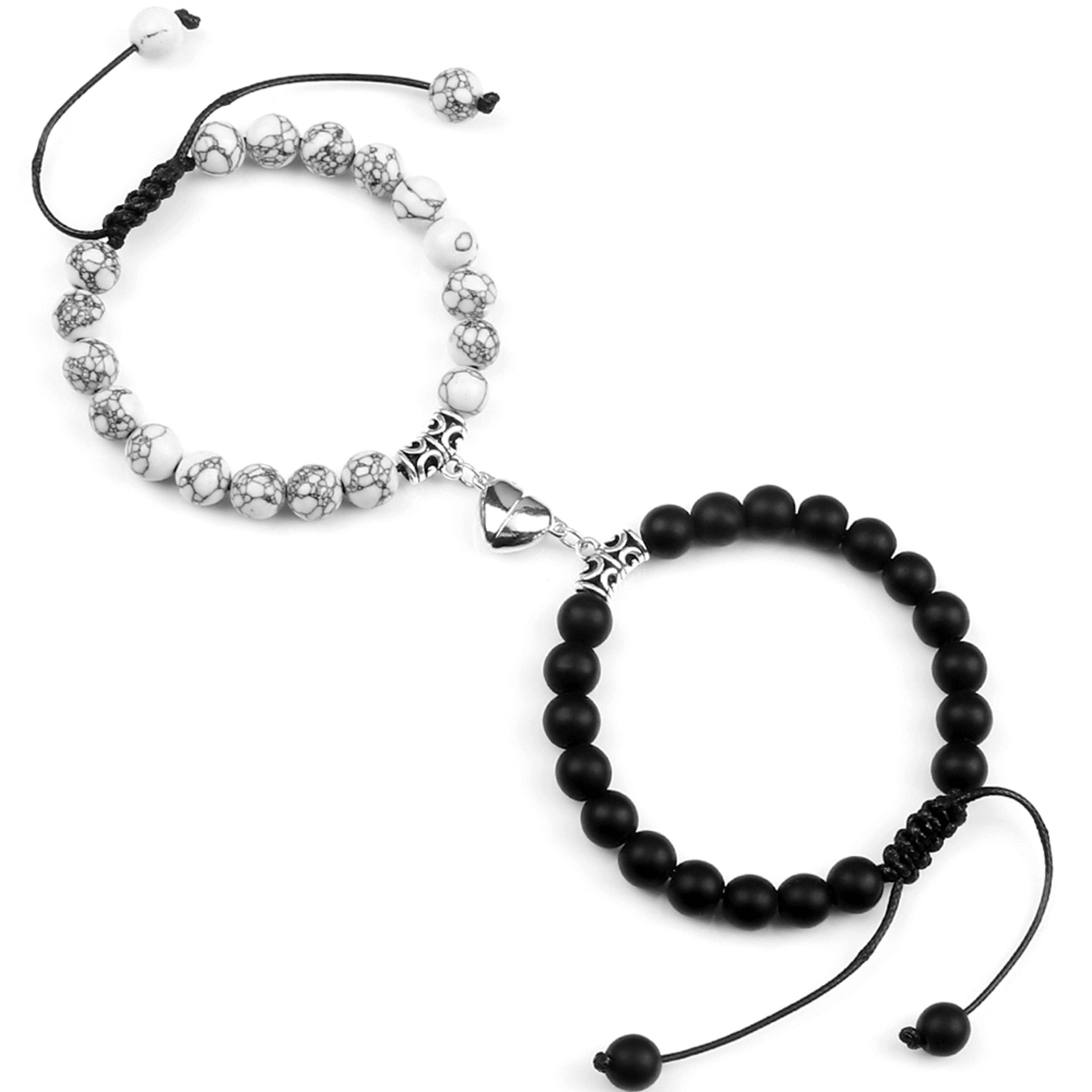Couple Distance Bracelets Set With Natural Stone Beads And Magnetic Heart Charms 8
