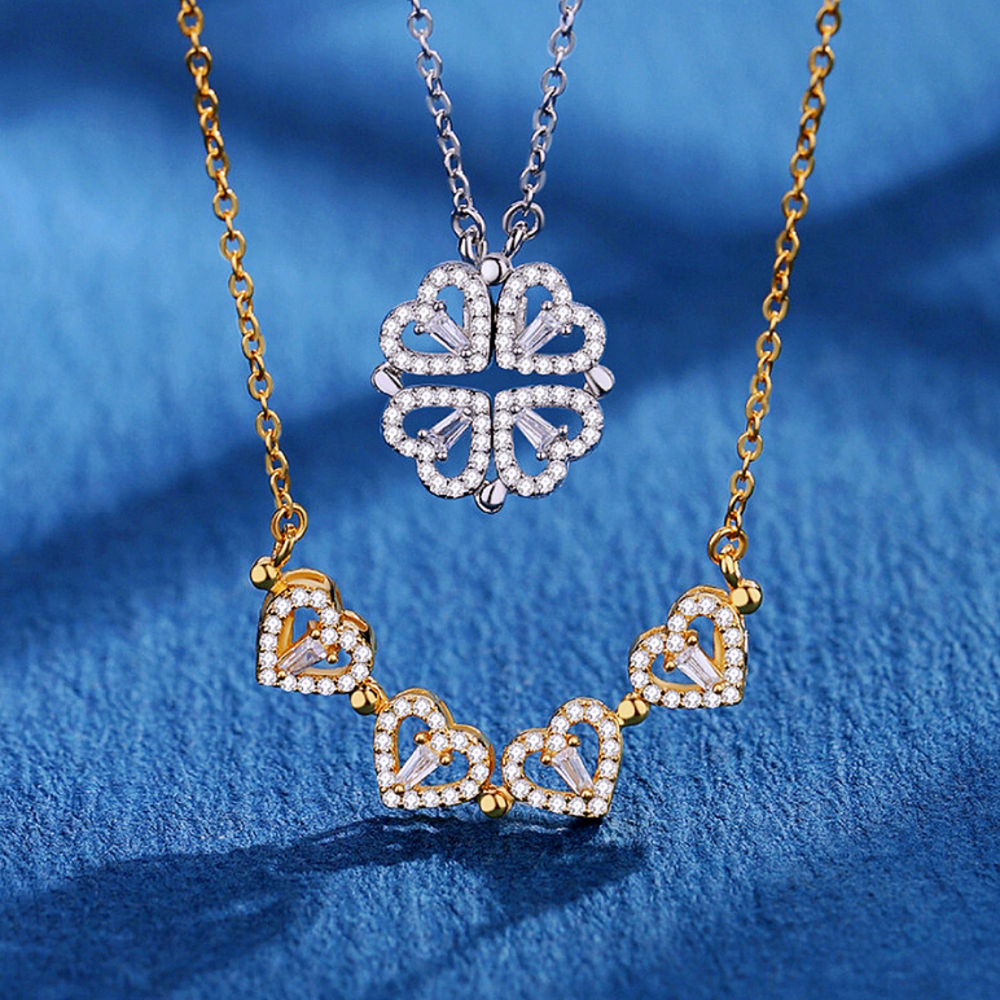 stainless steel heart shaped clover pendant necklace for women