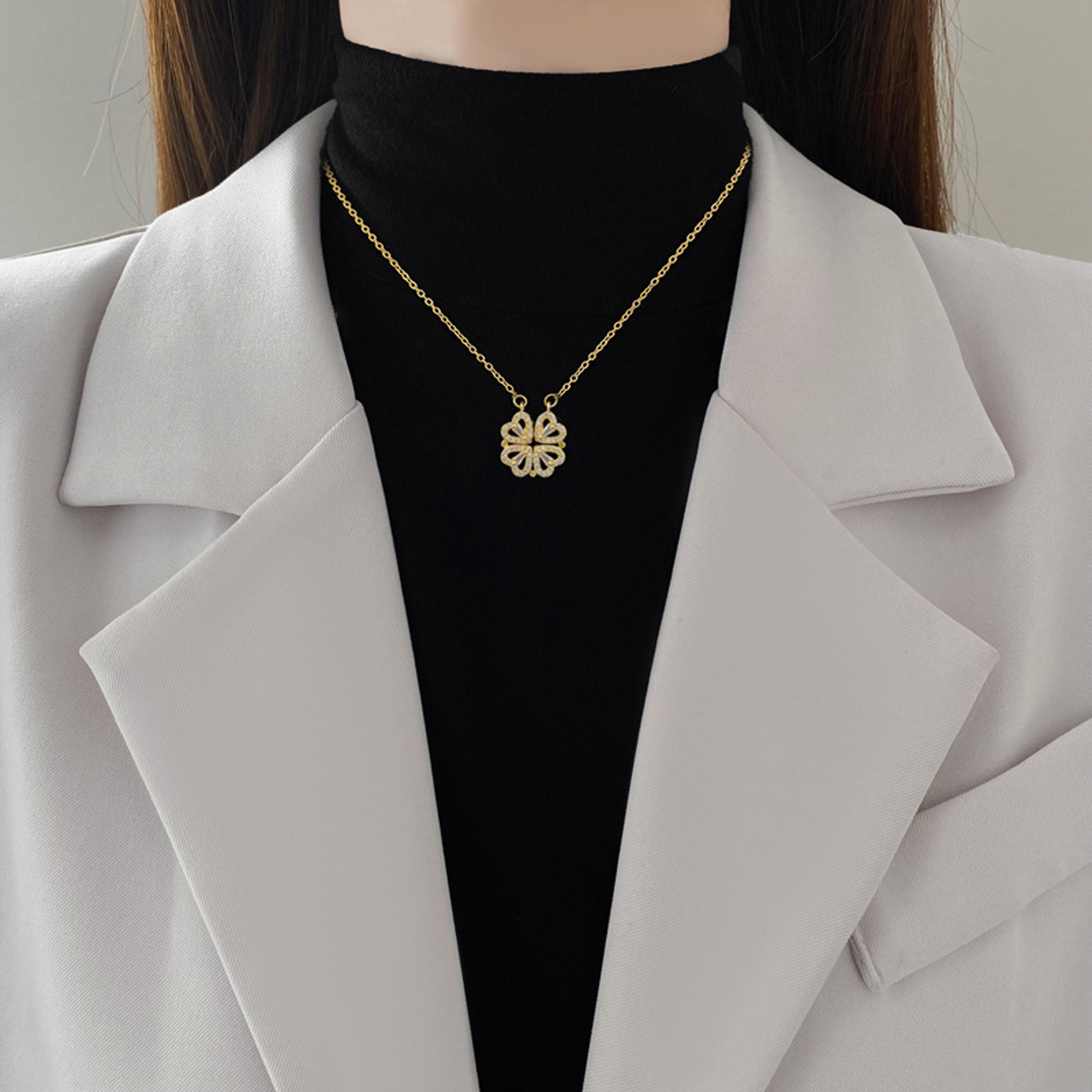 Magnetic Heart Pendant Necklace For Women With Cubic Zirconia Accents 1
