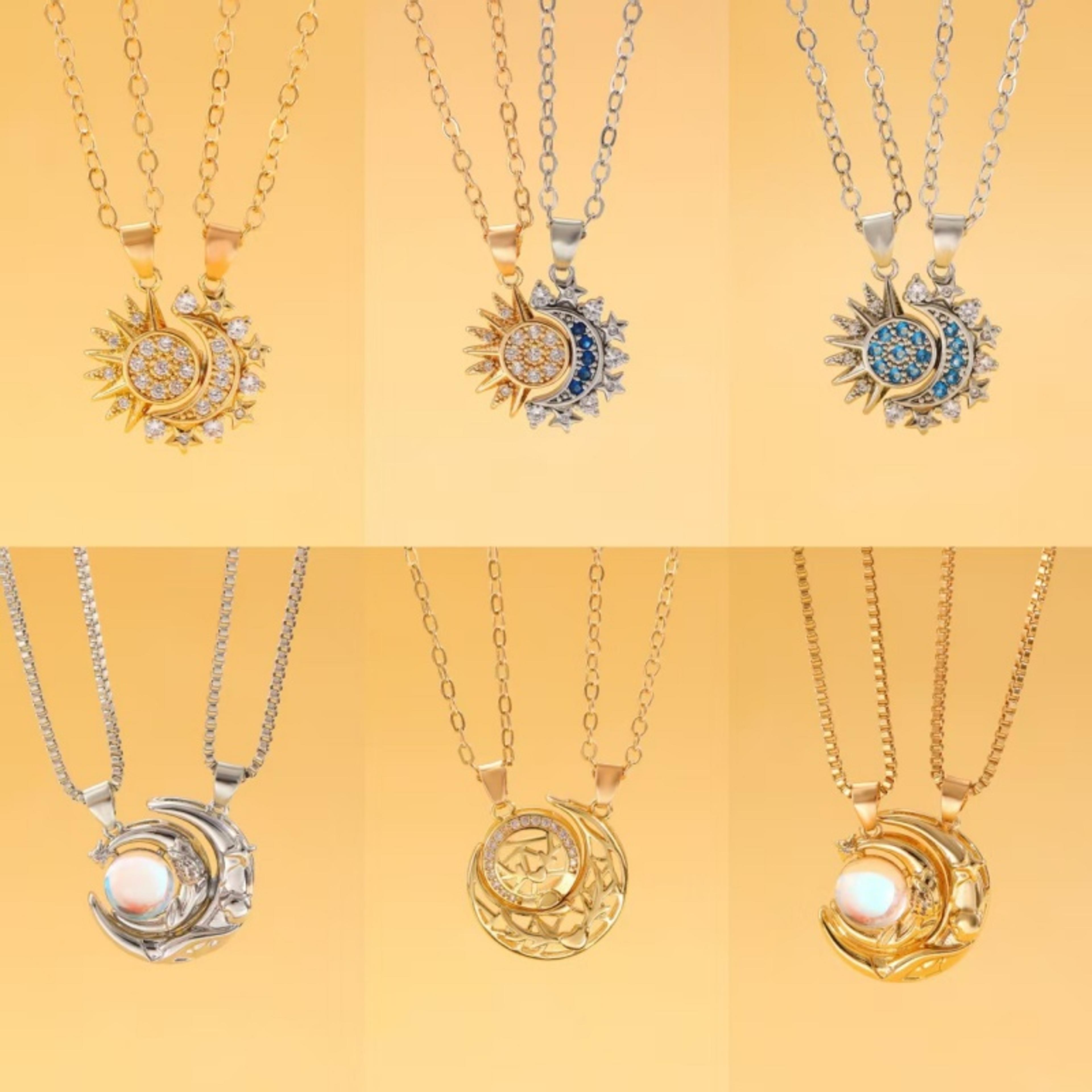 Magnetic Couple Necklaces Two Piece Matching Sun Moon Heart Pendant Set 1