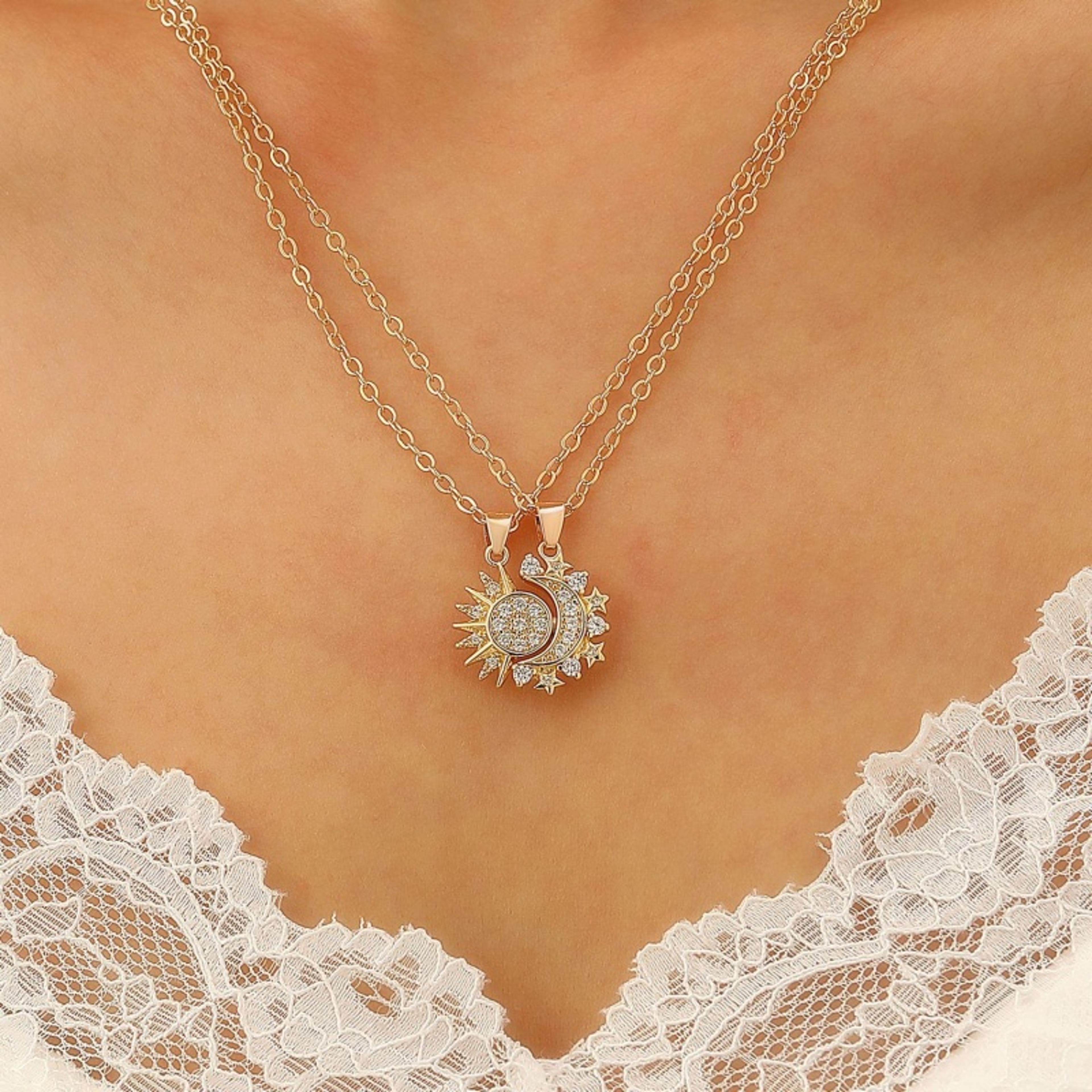 Magnetic Couple Necklaces Two Piece Matching Sun Moon Heart Pendant Set 5