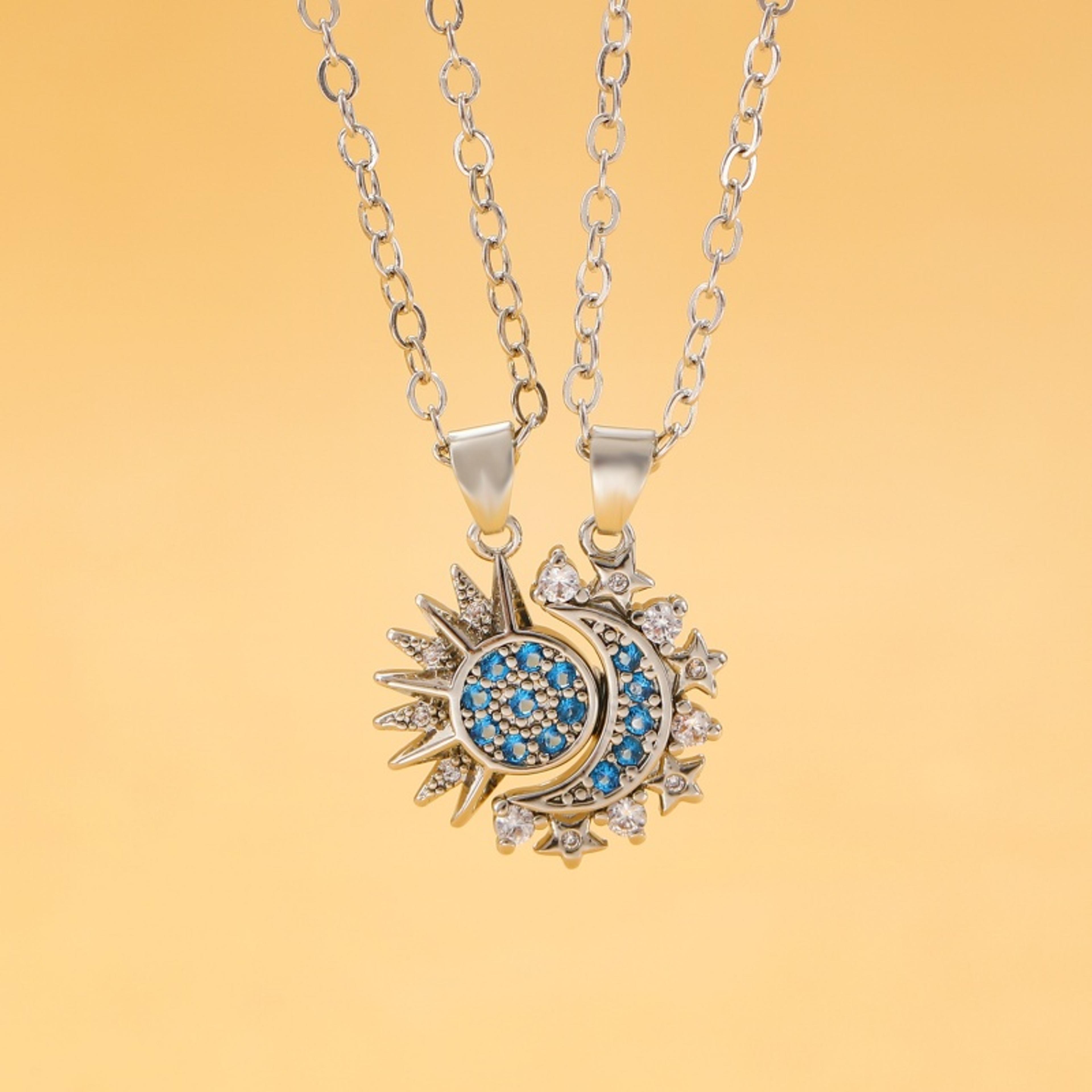 Magnetic Couple Necklaces Two Piece Matching Sun Moon Heart Pendant Set 7