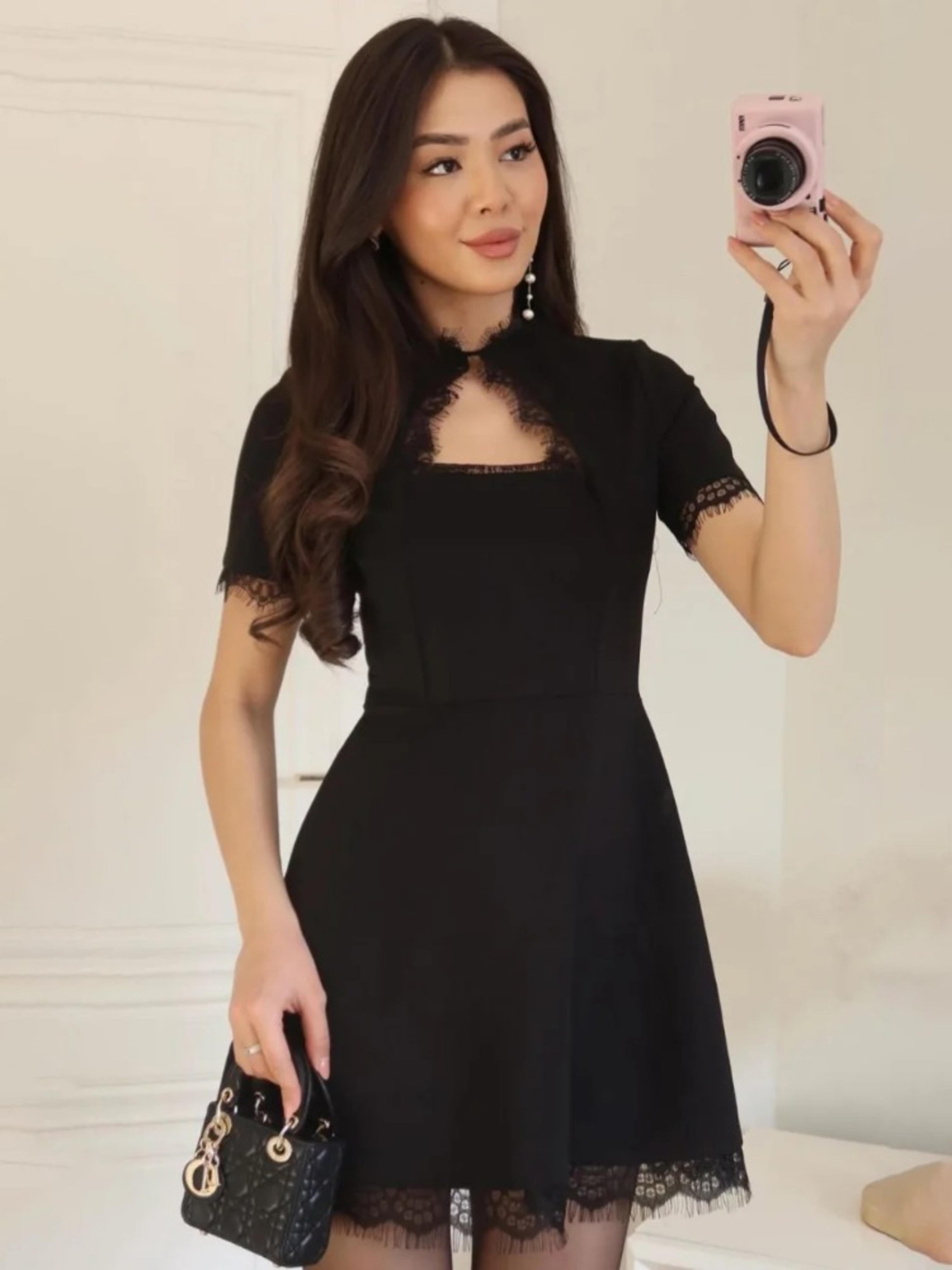 Womens Lace Hollow Out A Line Mini Dress With Half Sleeves 3
