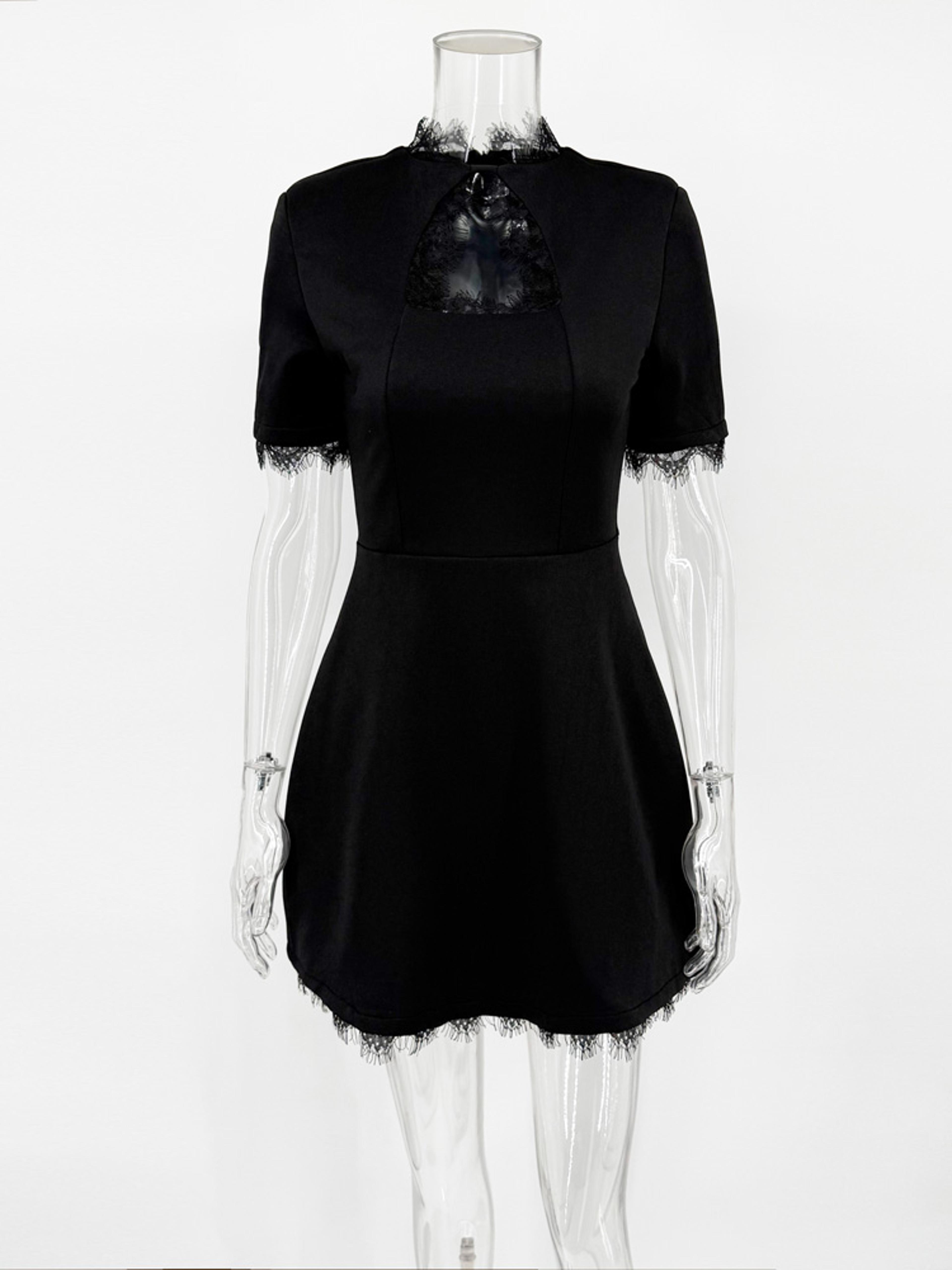 Womens Lace Hollow Out A Line Mini Dress With Half Sleeves 5