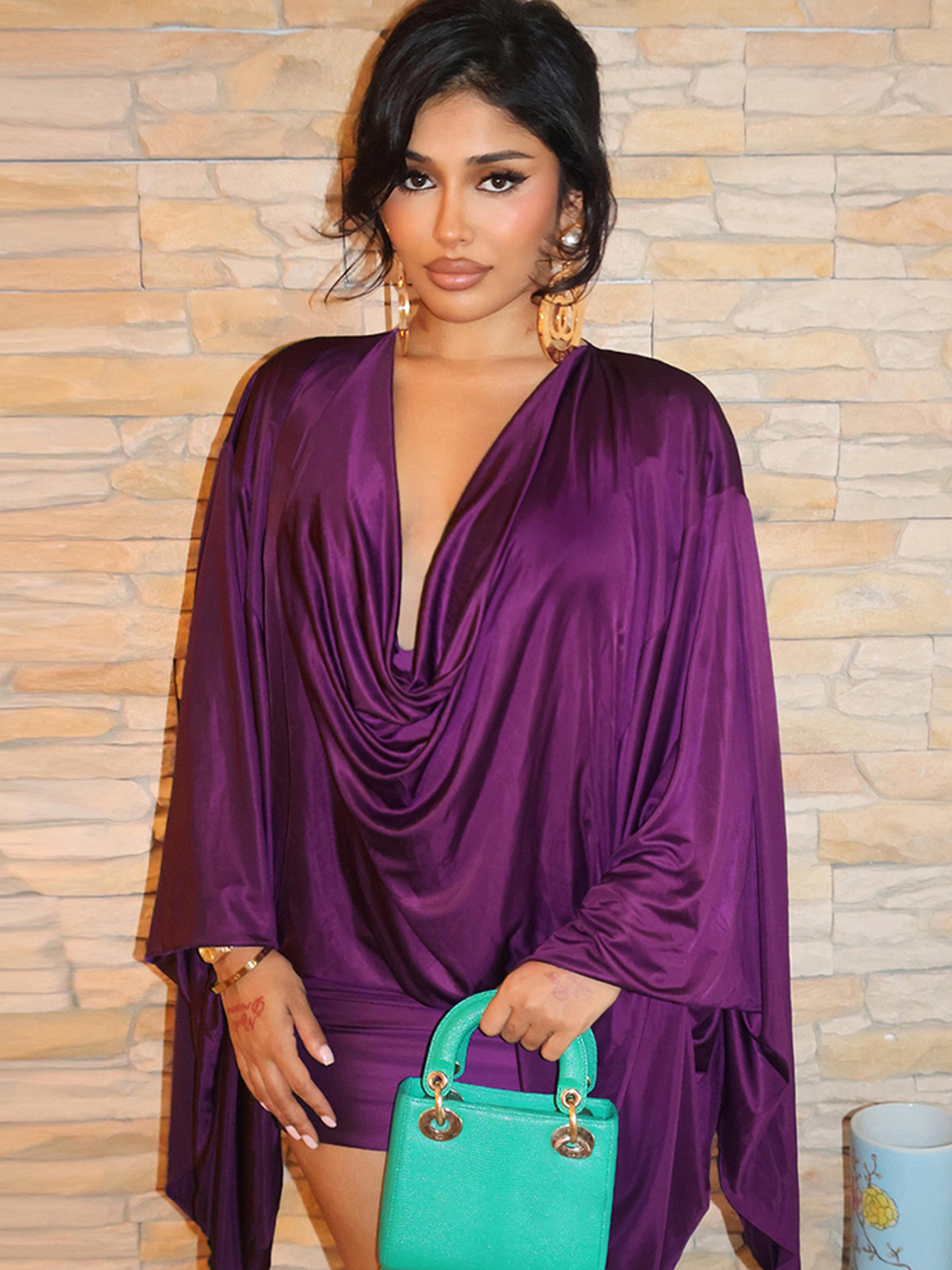 womens satin v neck mini dress with asymmetrical silhouette