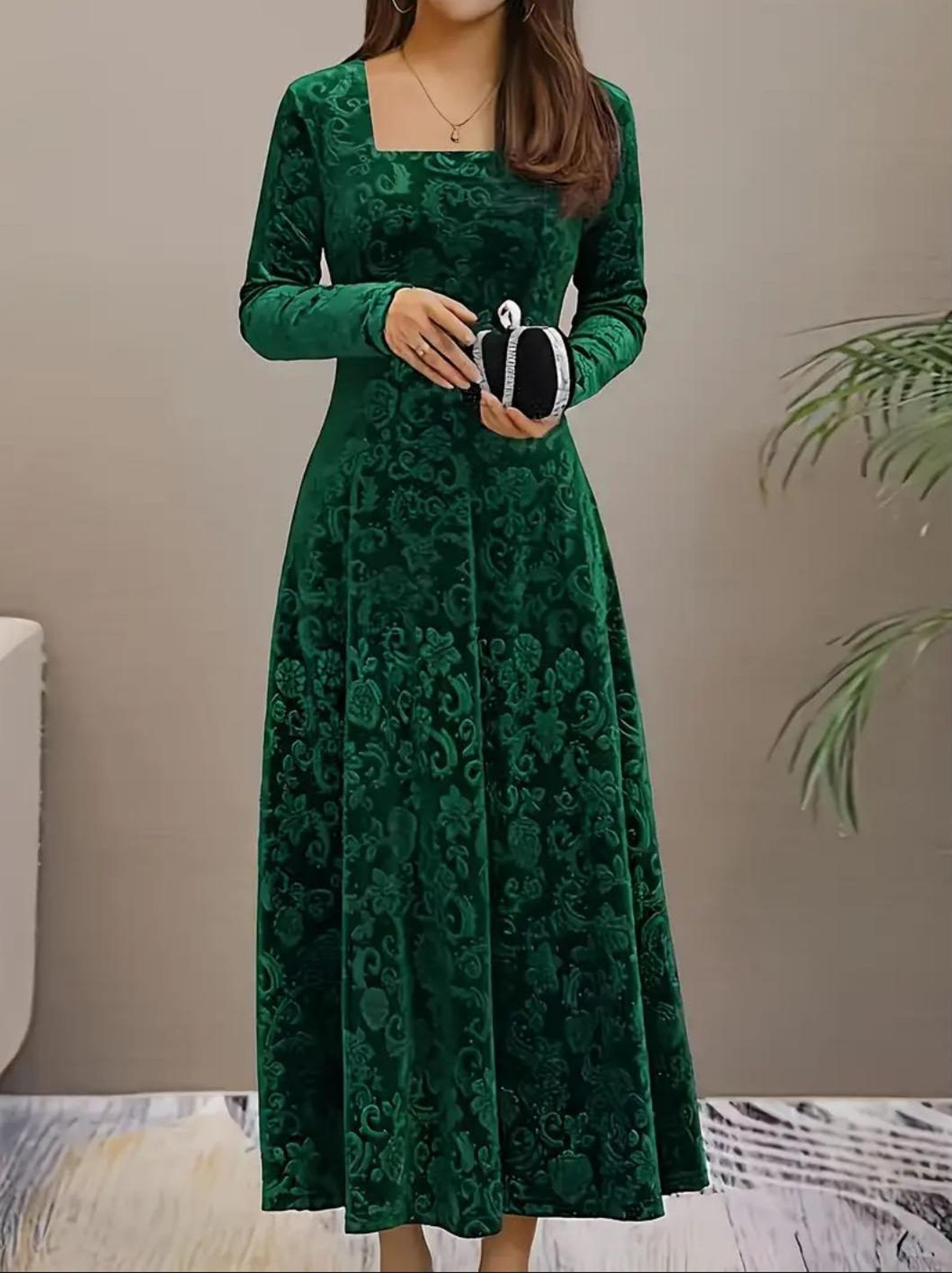 plus size womens floral fleece long sleeve dress