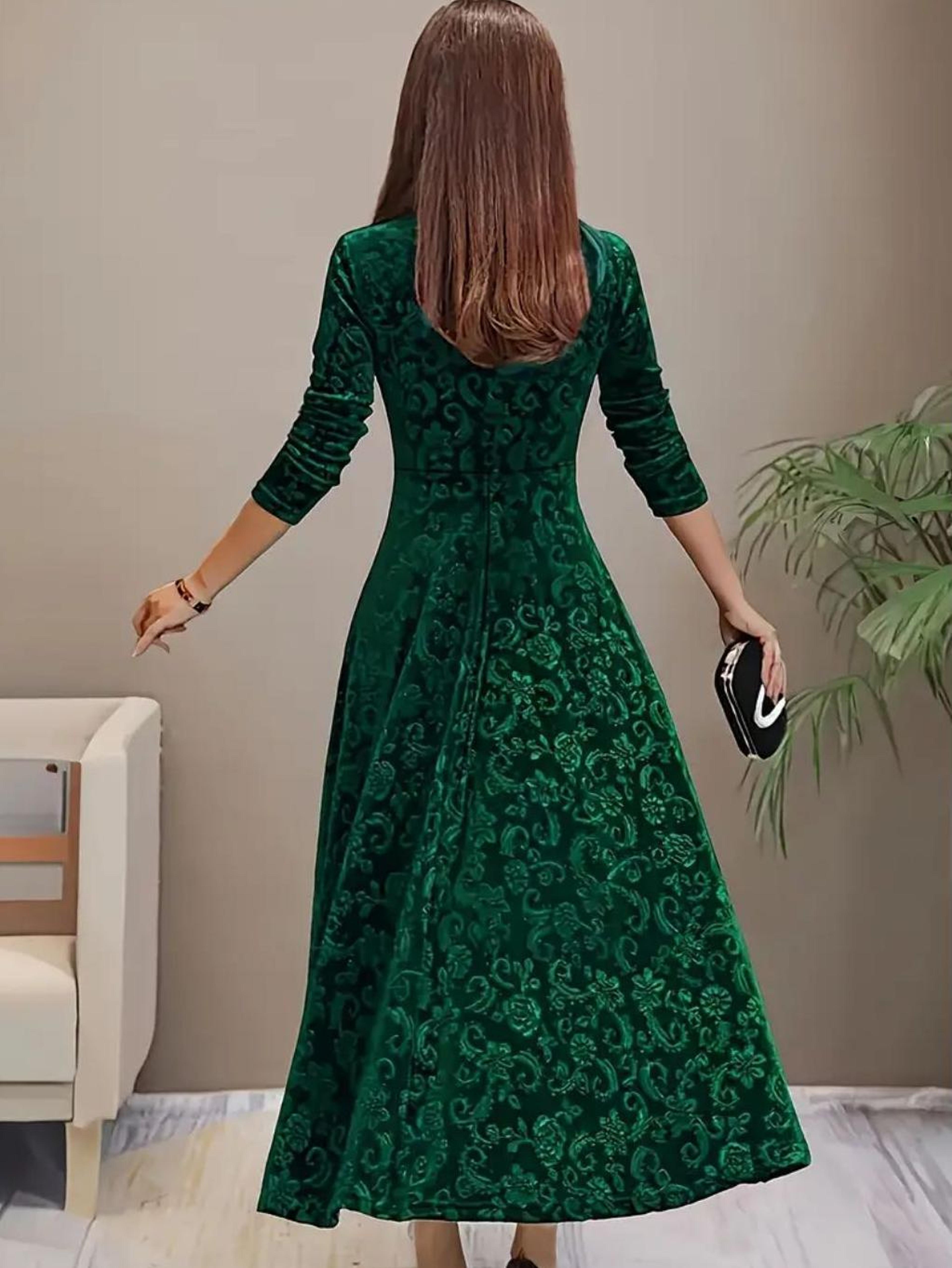 Plus Size Womens Floral Fleece Long Sleeve Dress 2