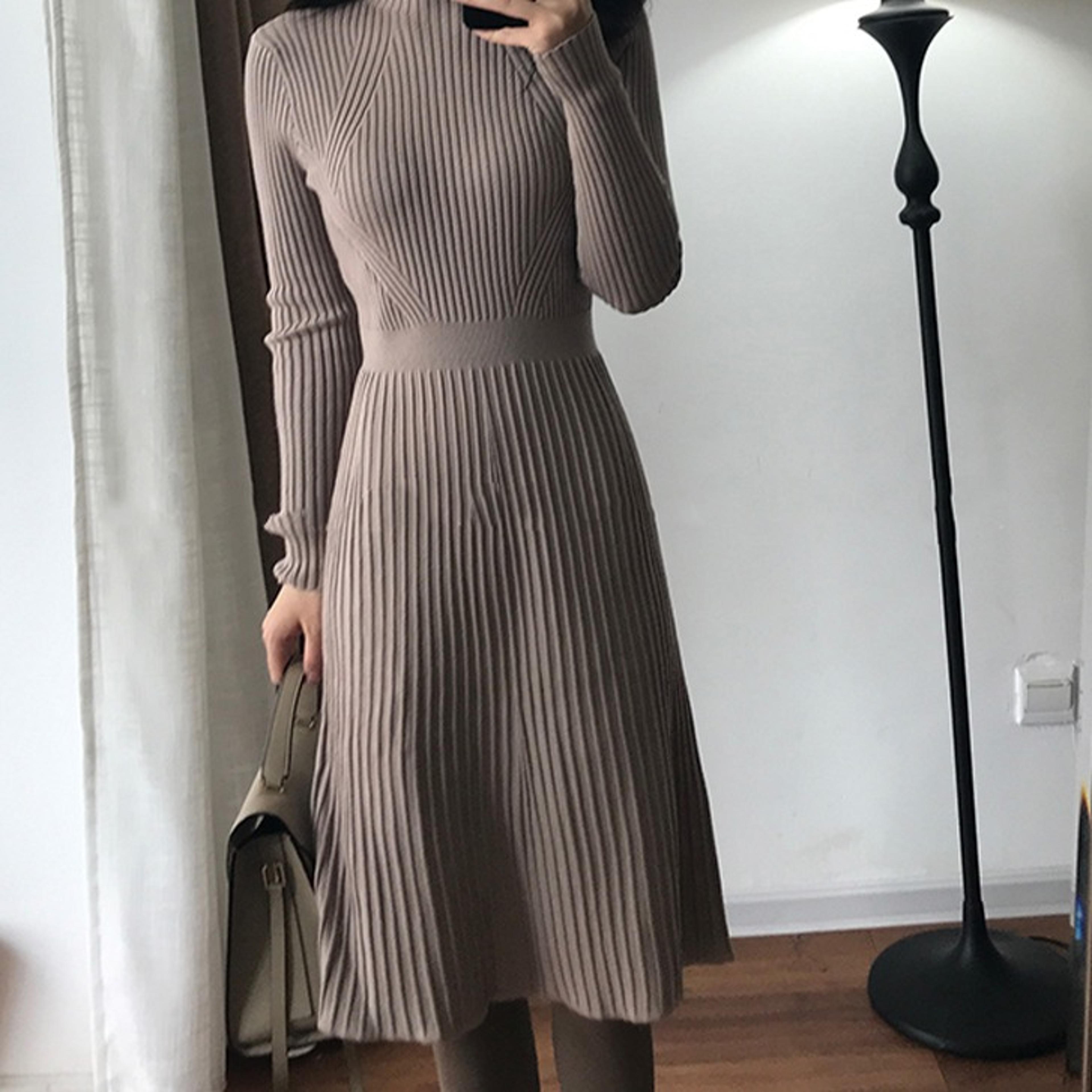 Womens Turtleneck Sweater Dress Long Sleeve Slim Fit A Line Knit Dressjpg