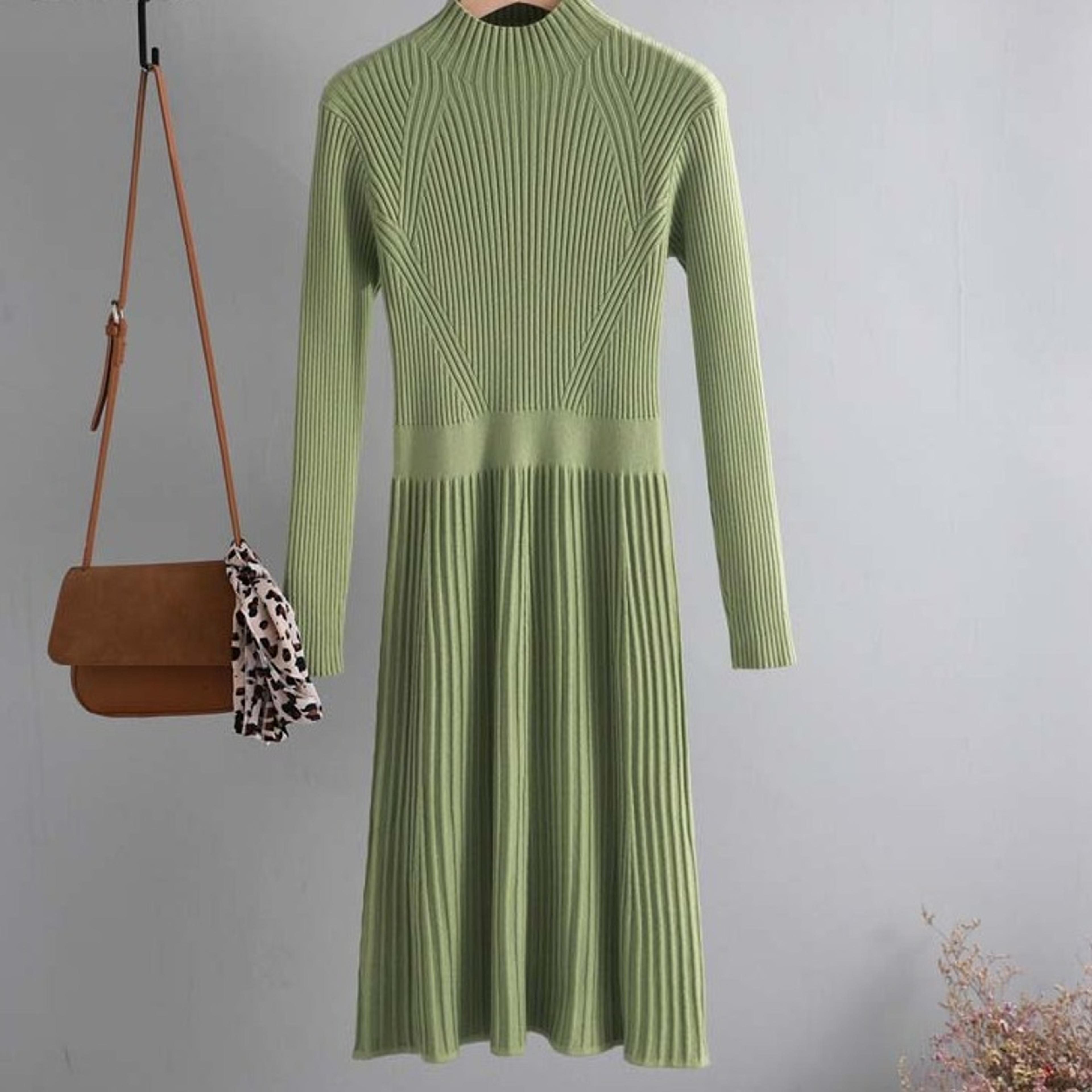 Womens Turtleneck Sweater Dress Long Sleeve Slim Fit A Line Knit Dressjpg