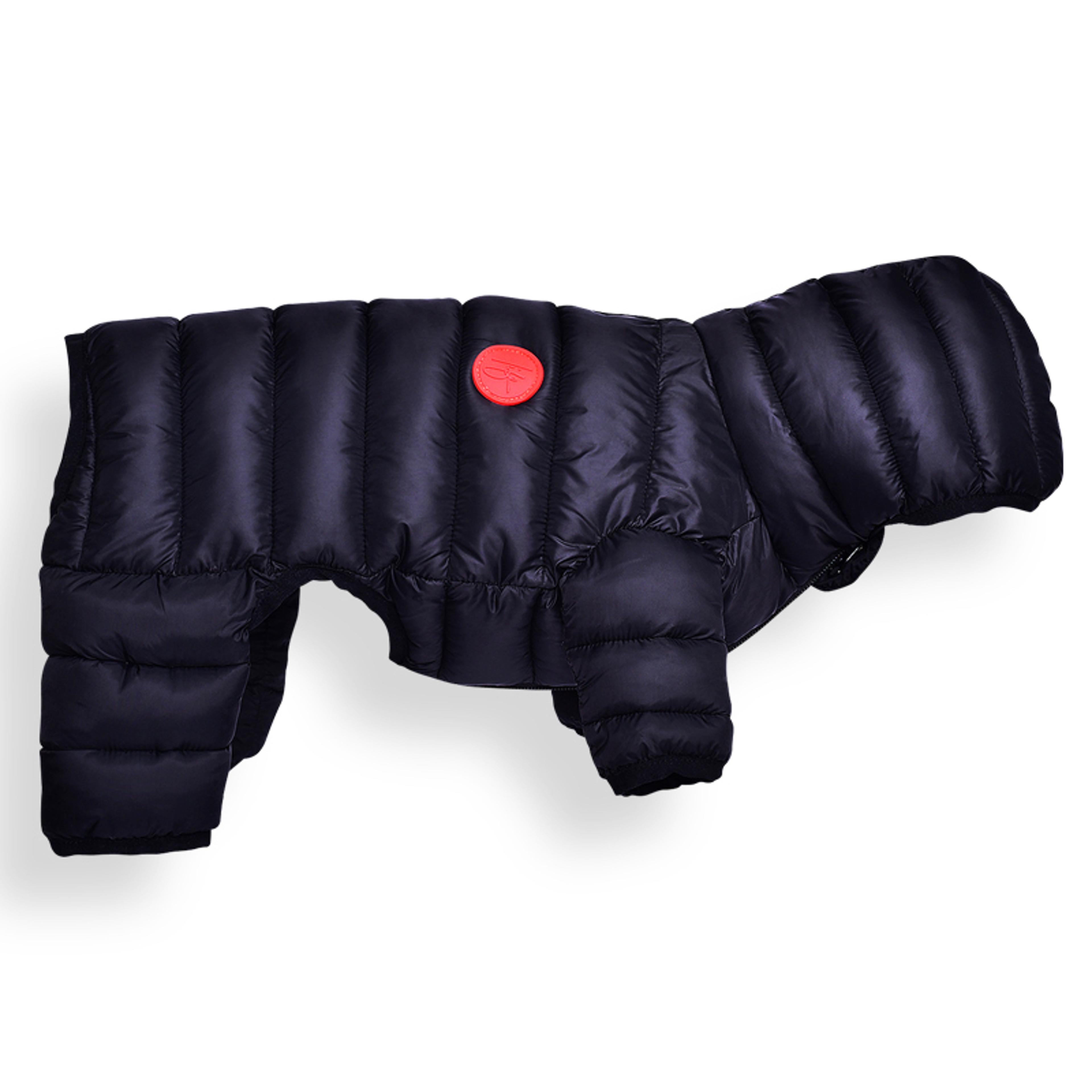 winter dog coat with waterproof fabric and warm padded overalls design