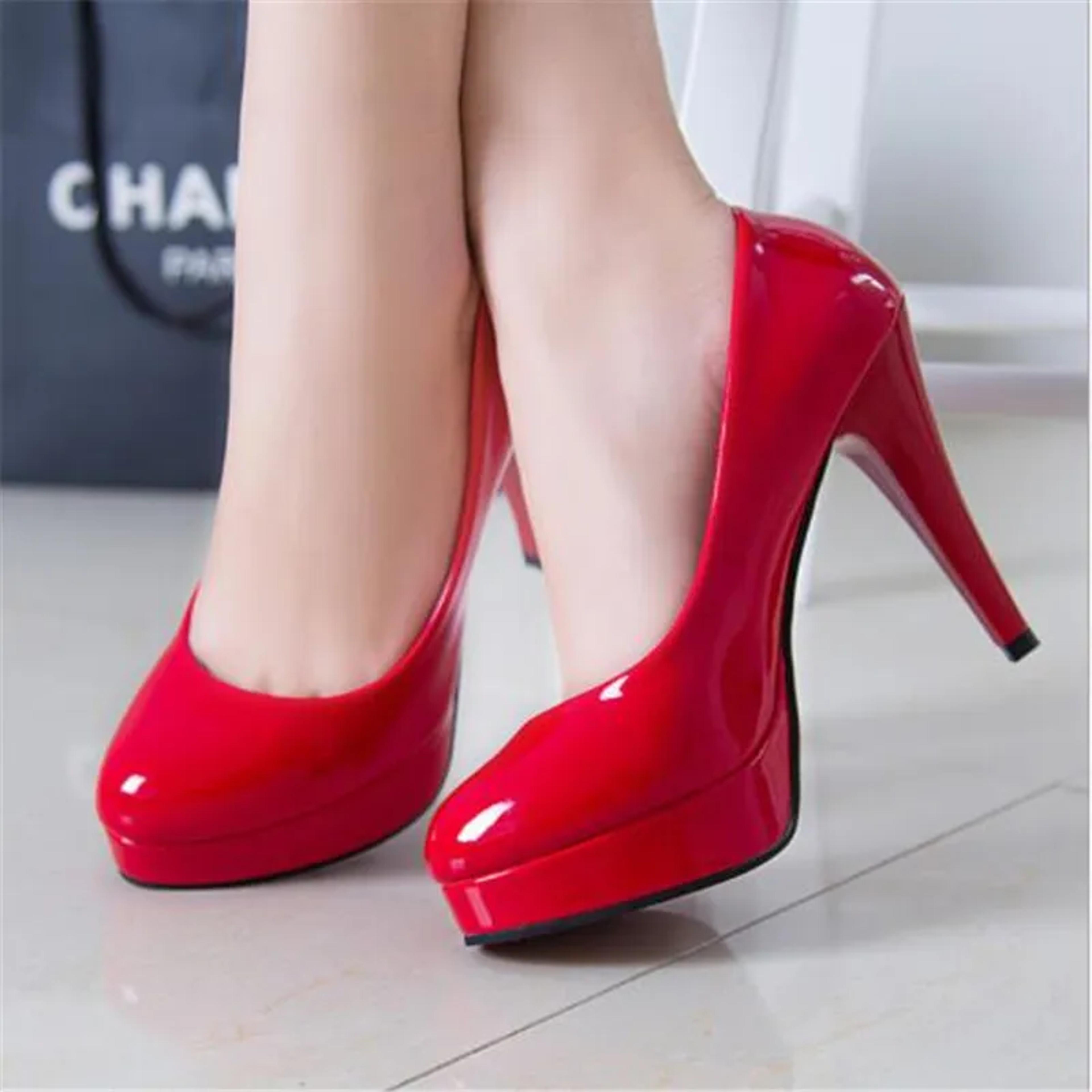 womens patent leather high heel pumps with platform and round toe