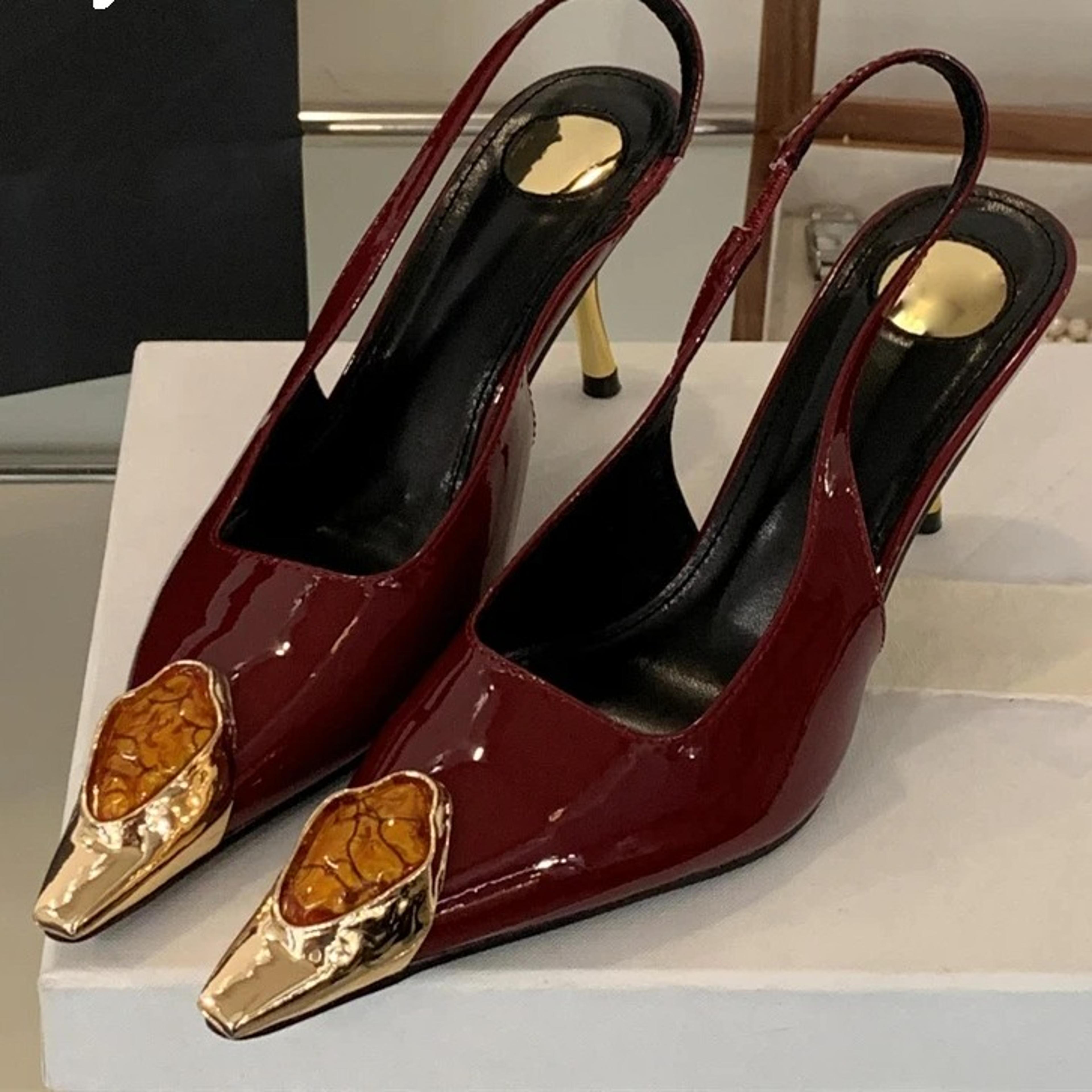Womens Pointed Toe Slingback Pumps with Thin Heels and Buckle Strapjpg