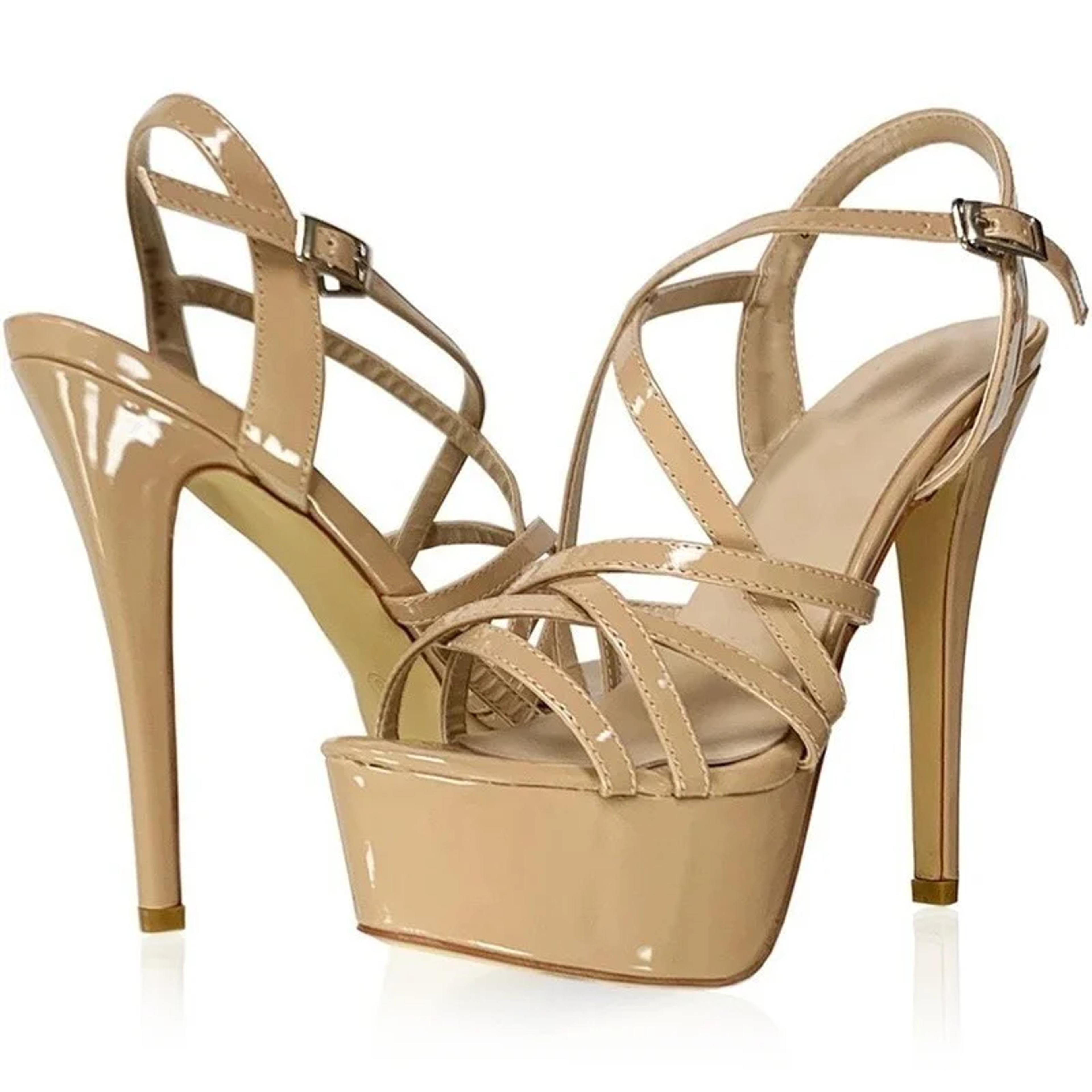 womens high heel platform sandals with cross straps and ankle buckle