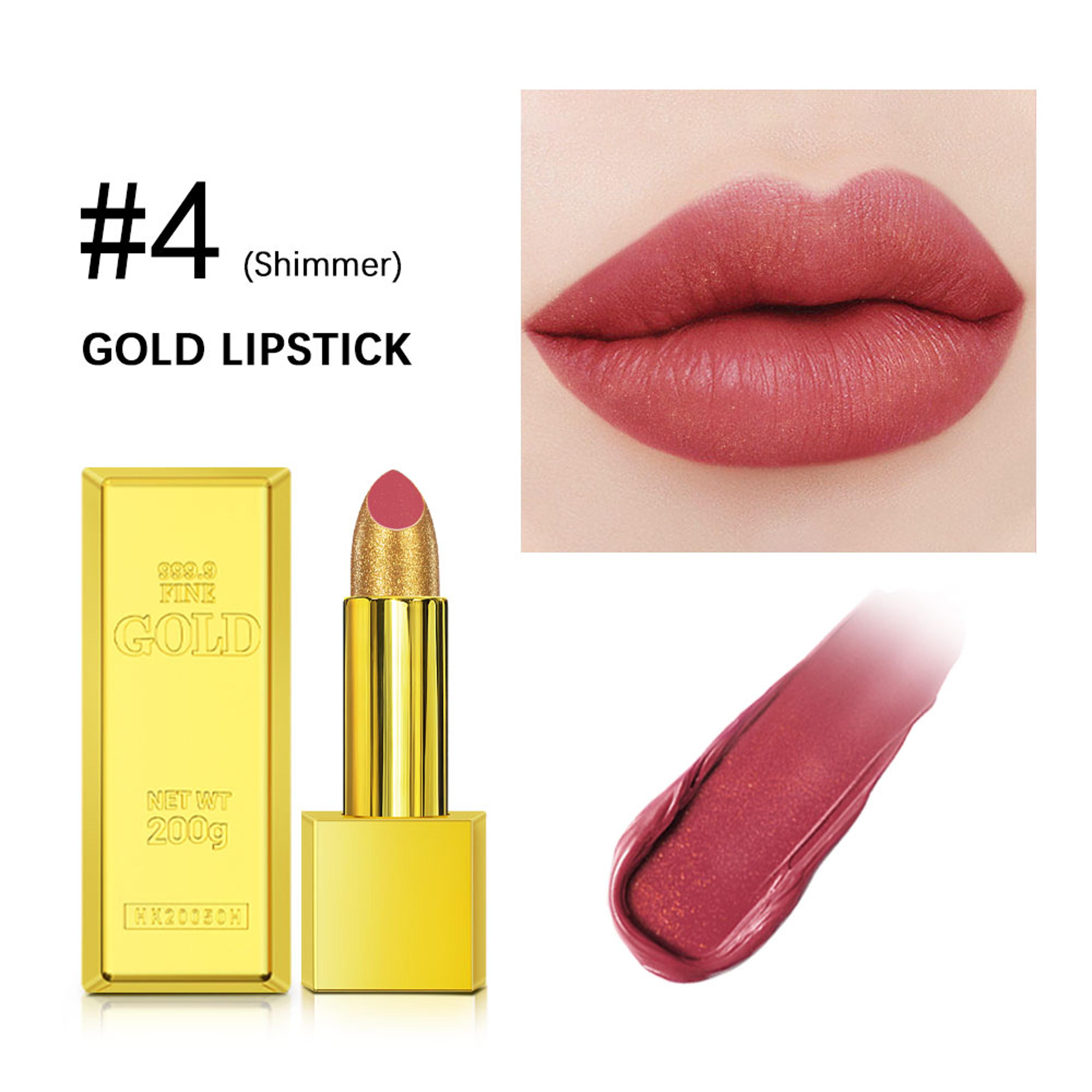 Shimmer Gold Lipstick Metallic Glitter Sexy Lipstick Long Lasting  Waterproof Luxurious Gold Brick  7