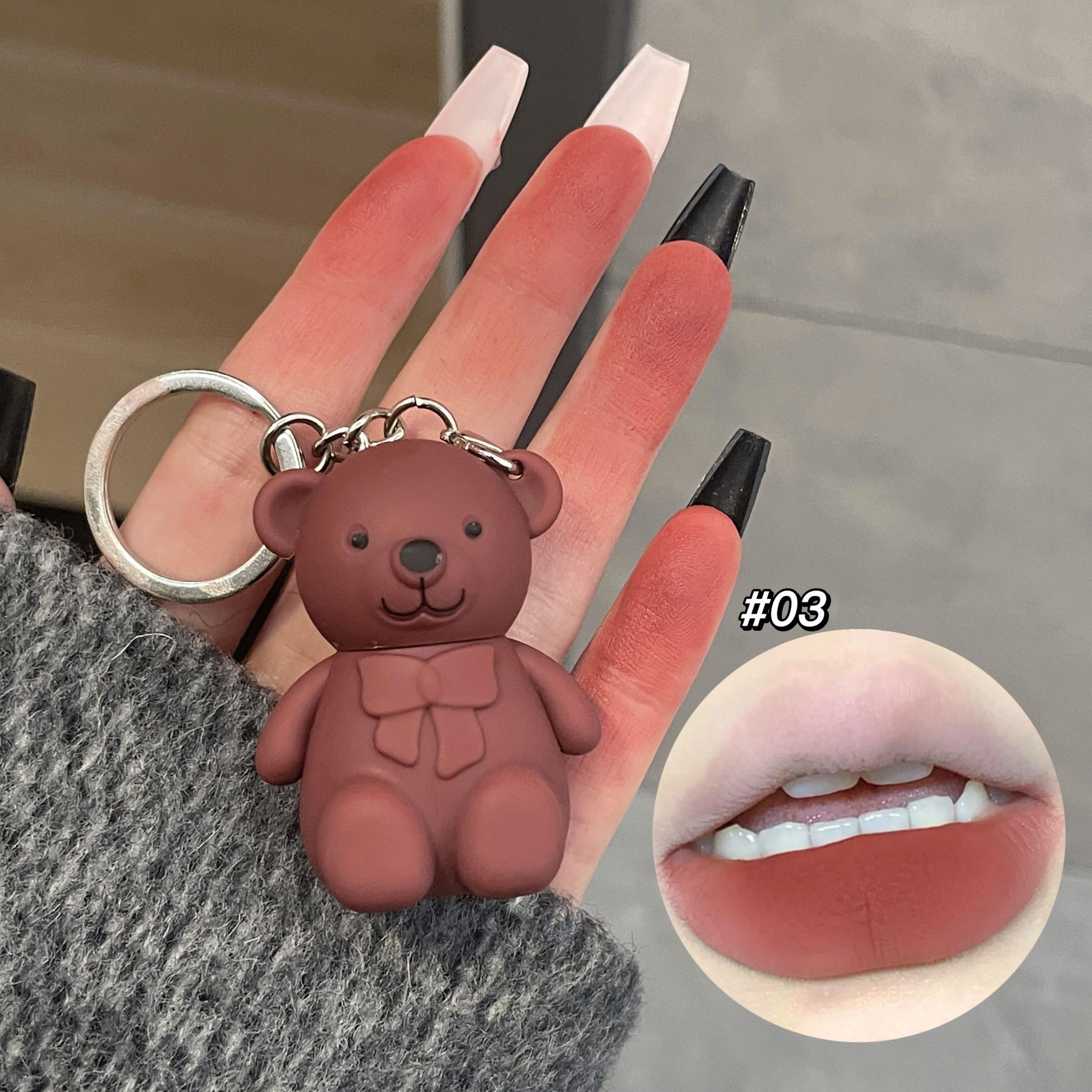 Keychain Mirror Lip Gloss Cute Bear Jelly Liquid Lipstick Waterproof Tinted Lip Glaze Nonstick Cup  2