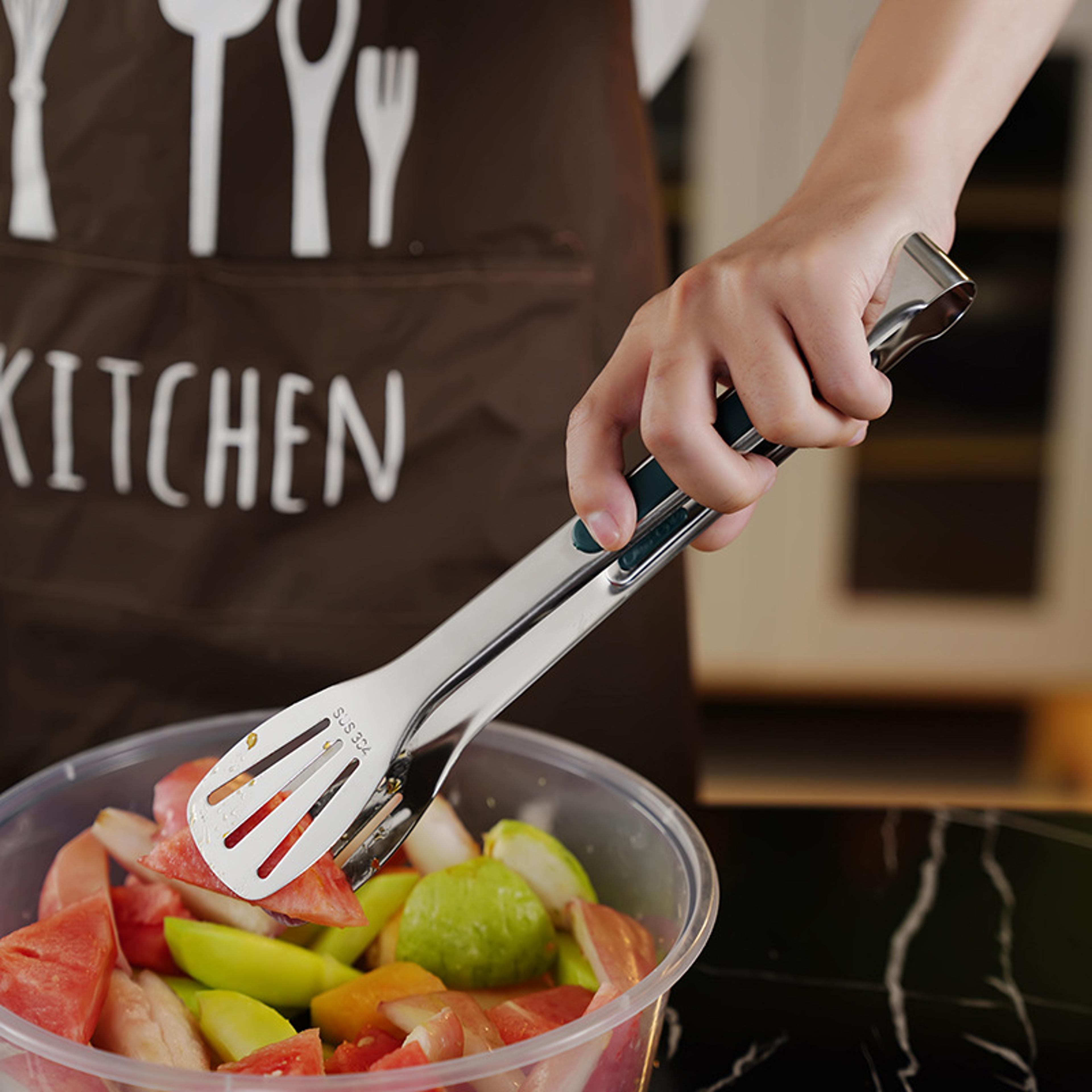Heavy Duty BBQ Grill Tongs Non Slip Stainless Steel Food Clamp For Meat Salad Bread  Buffet Cooking 4