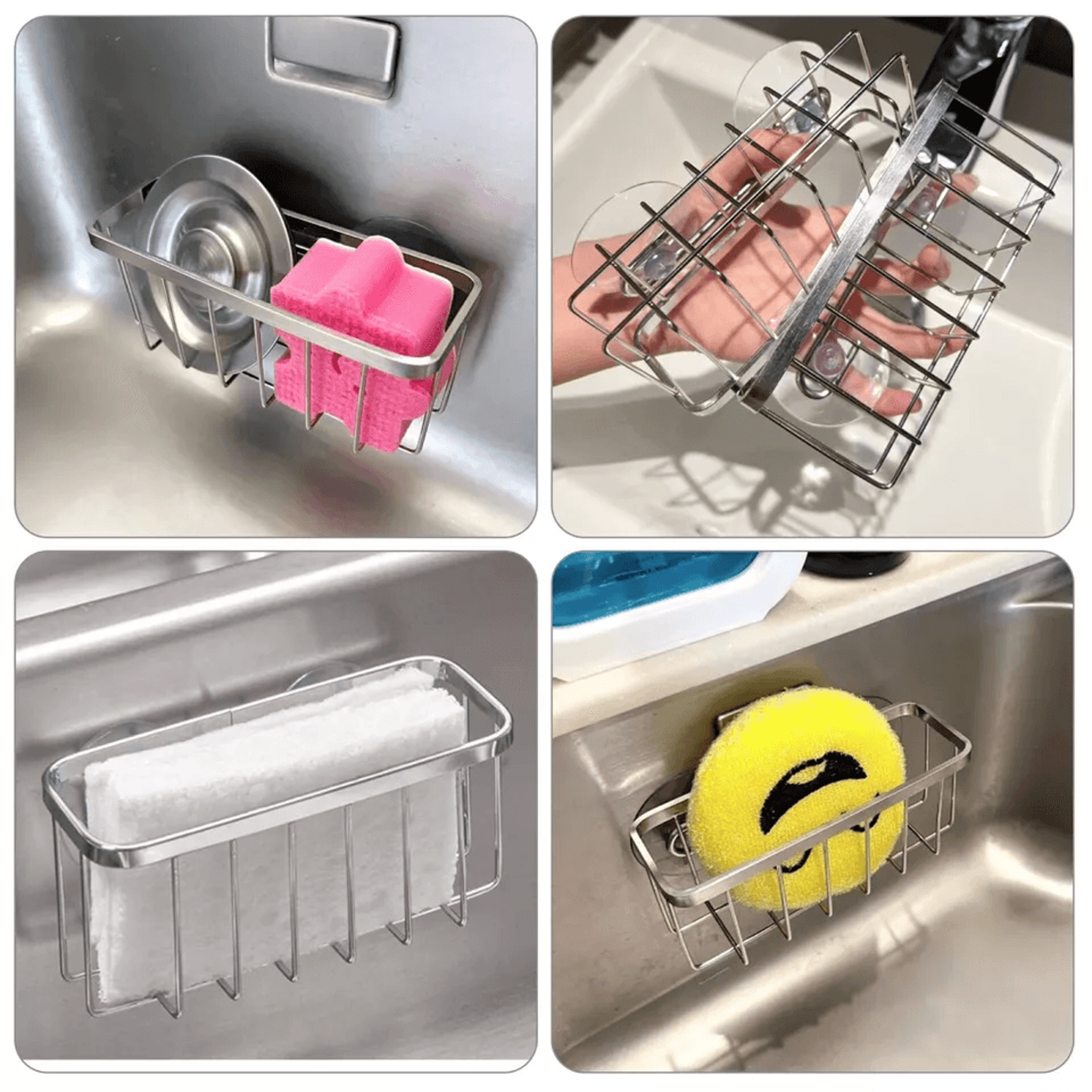 Stainless Steel Sink Caddy With Suction Cups Sponge Holder  Soap Storage Drain Rack Organizer 1
