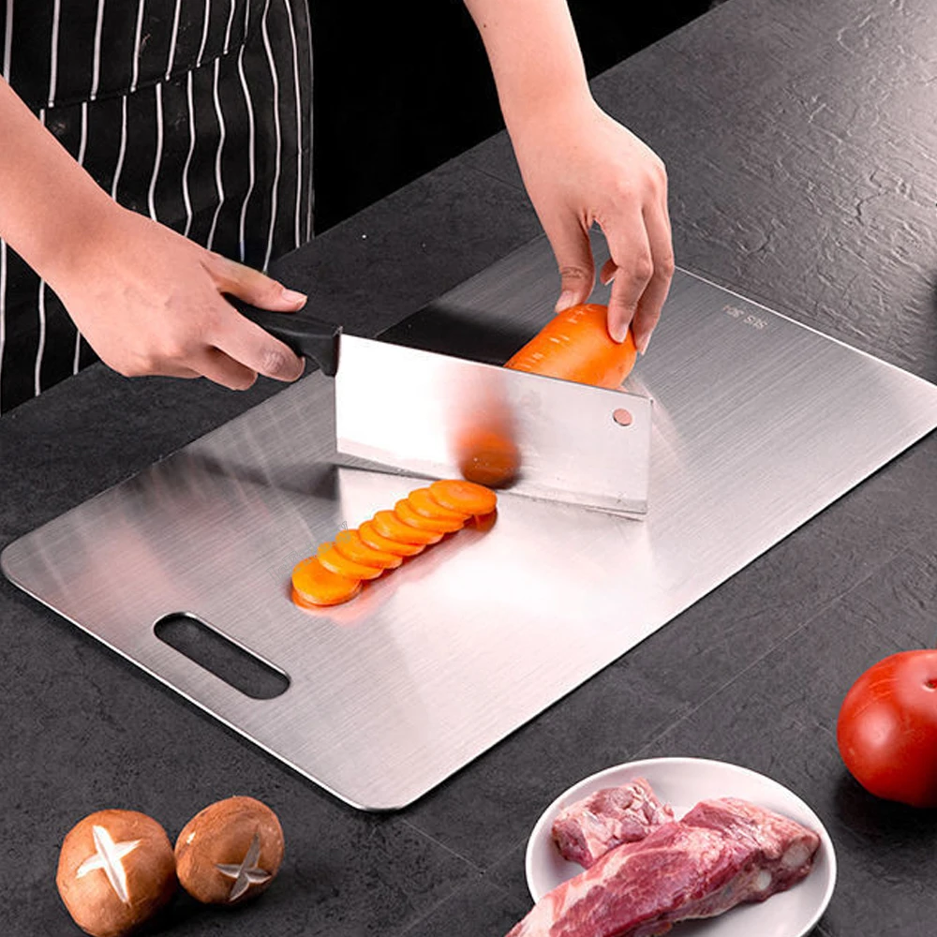 premium thickened stainless steel cutting board, double-sided chopping & kneading dough board for kitchen