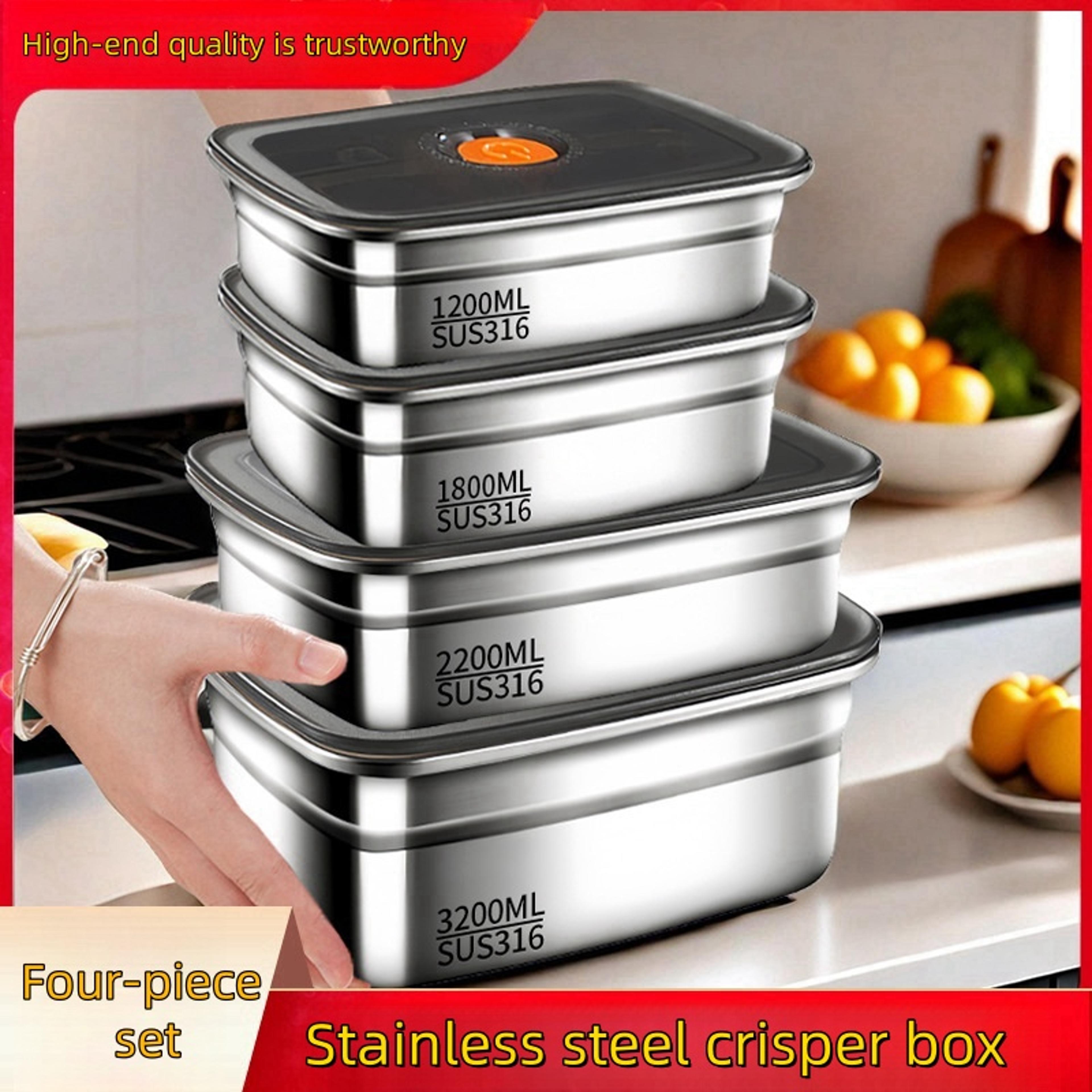 Stainless Steel Crisper Lunch Box Sealed Leakproof Bento Box Refrigerator Freezer Storage Box For C