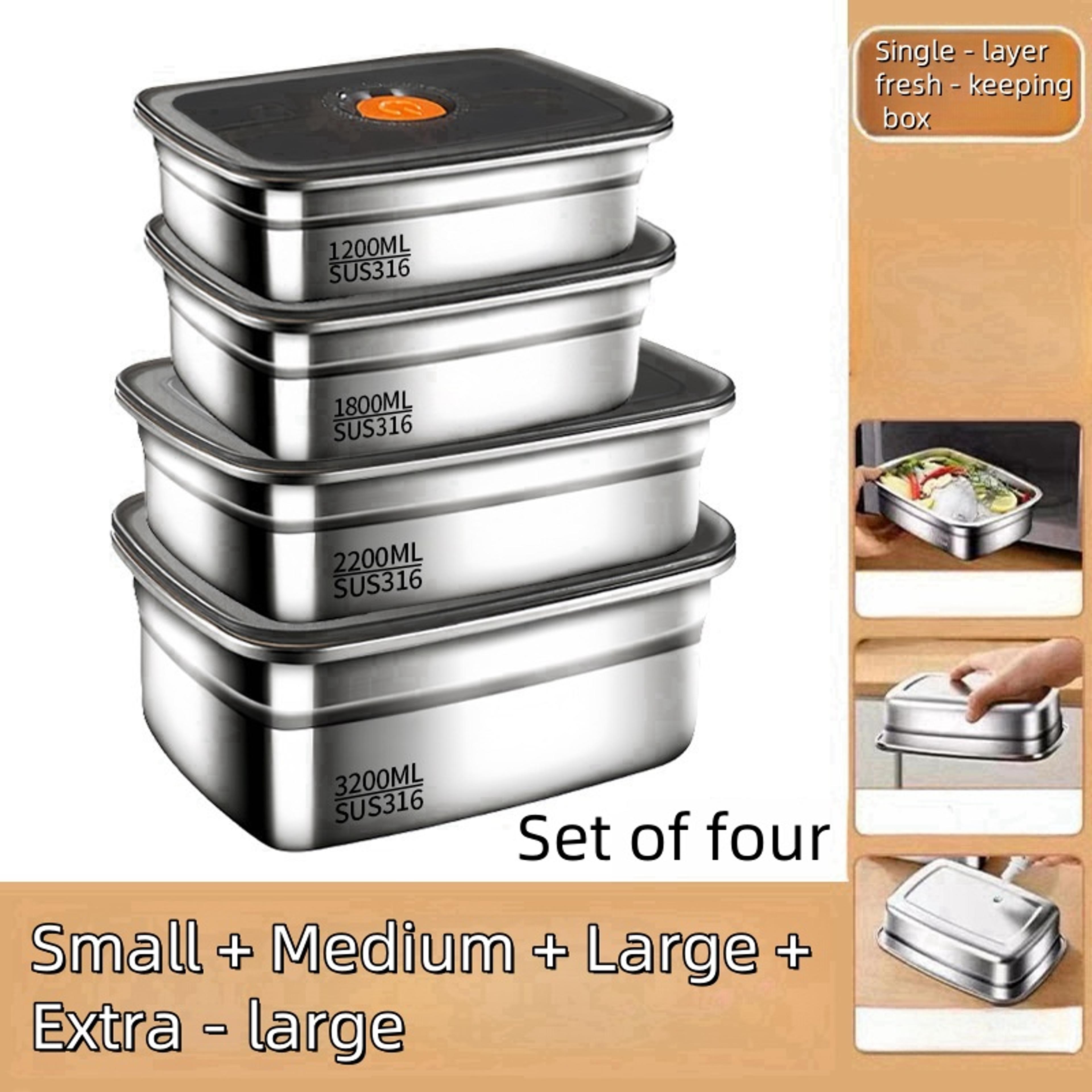 Stainless Steel Crisper Lunch Box Sealed Leakproof Bento Box Refrigerator Freezer Storage Box For C