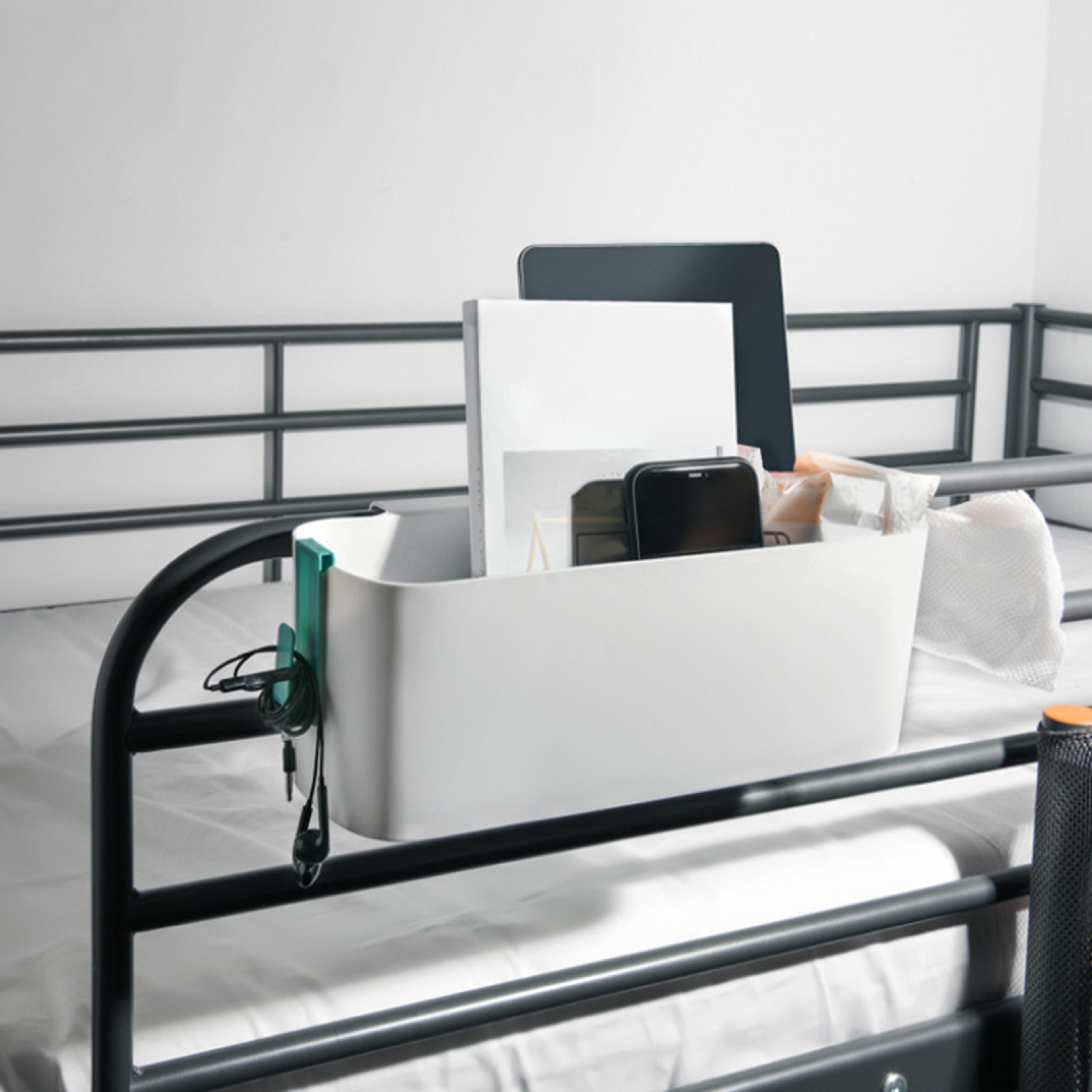bedside storage caddy magazine holder, bed hanging bag organizer for phone, books, crib rail, double hook storage box