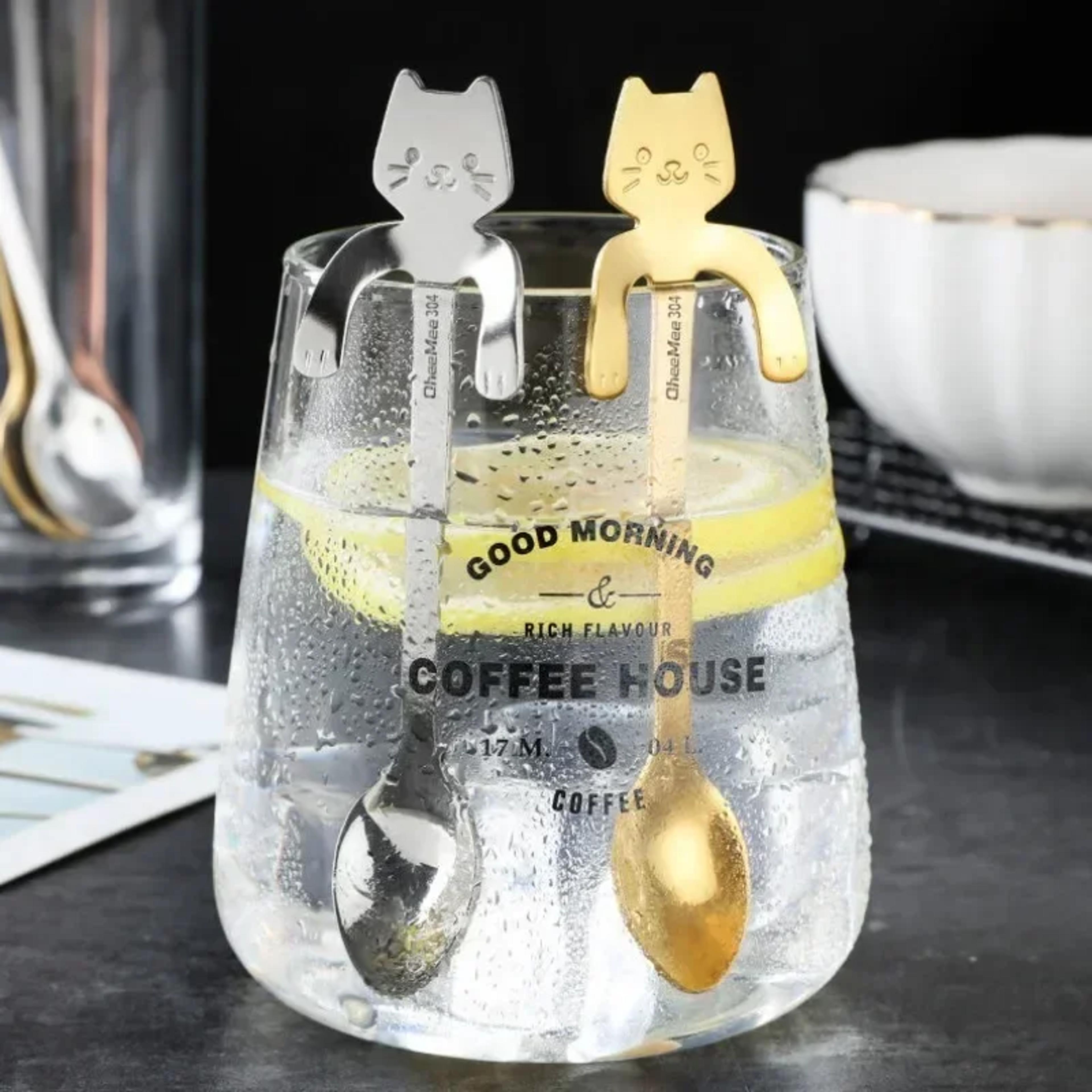 Stainless Steel Cat Spoon Creative Cartoon Hanging Edge Spoon Cute Coffee Spoon Goldplated Stirring 1